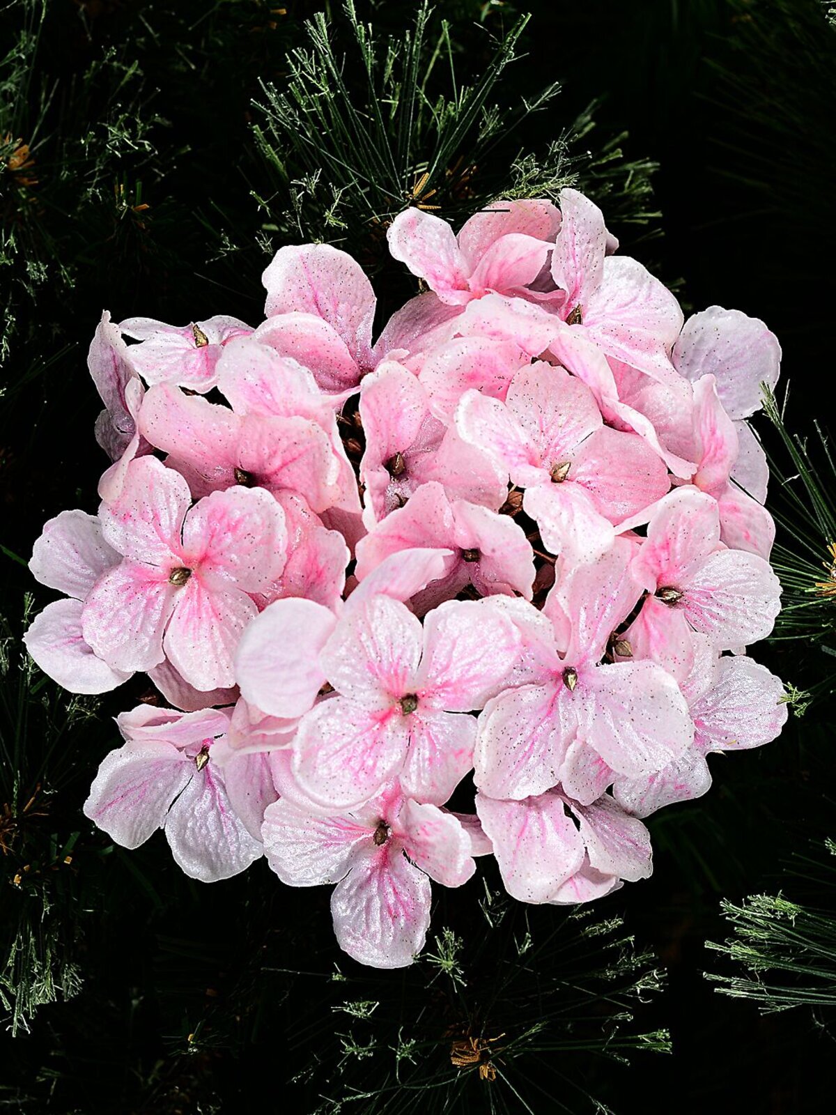 Pink Hydrangea Floret Cluster With Silver Glitter Christmas Tree Clip Pick | 15cm — image 2