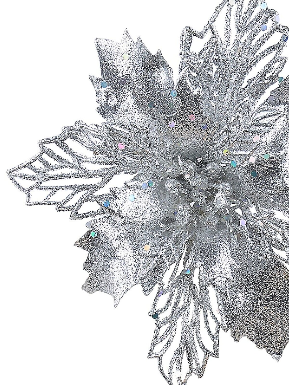 Silver Poinsettia Bract & Leaf Christmas Tree Clip Pick | 18cm — image 4