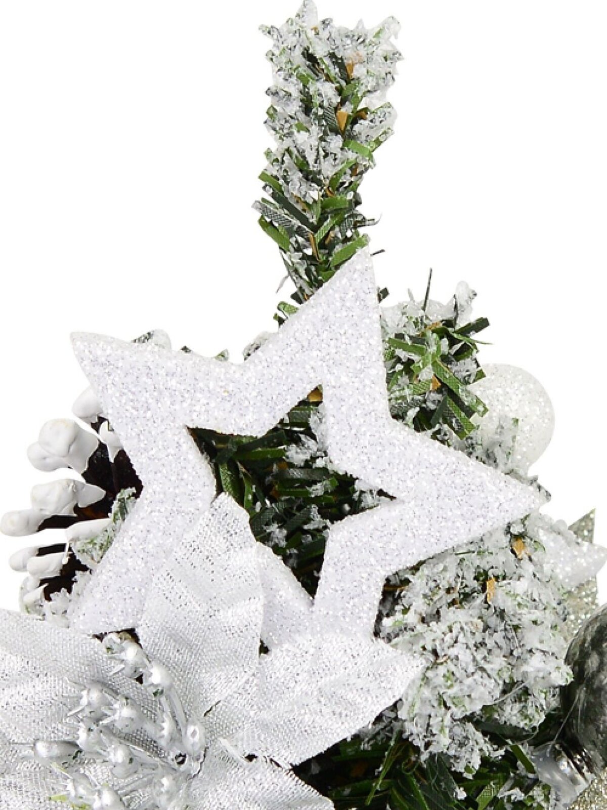 18cm White Poinsettia & Silver Decorations Tabletop Christmas Tree Ornament — image 2