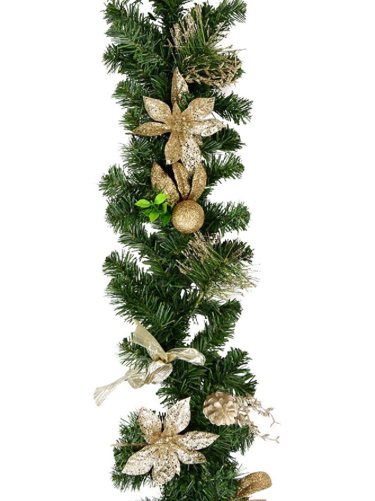 1.8m Decorated Gold & Champagne Mix Foliage & Floral Pine Garland — image 3