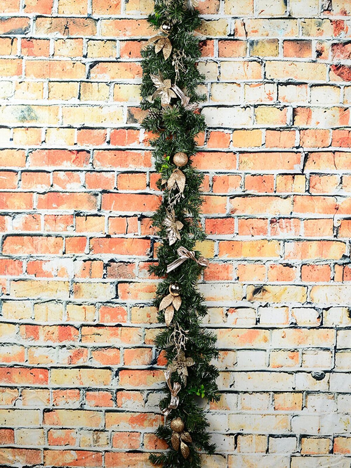 1.8m Decorated Gold & Champagne Mix Foliage & Floral Pine Garland — image 2