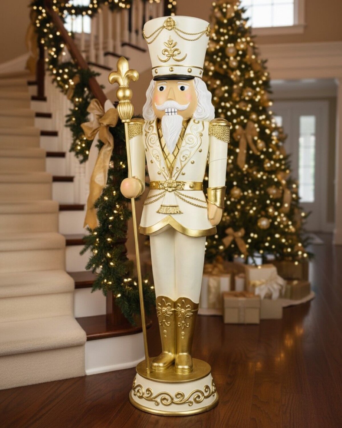 1.8m Gilded Ivory Nutcracker Life Size Resin Christmas Ornament — image 4