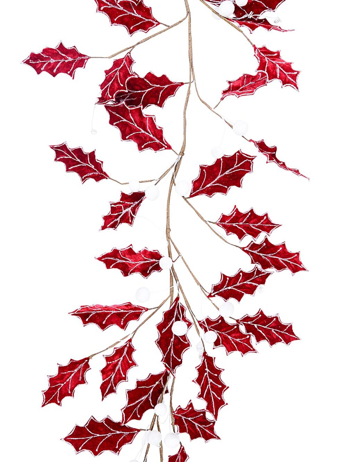 1.8m Red Velvet Holly Leaf Christmas Vine Garland | Silver Glitter & Snow Berries — image 3