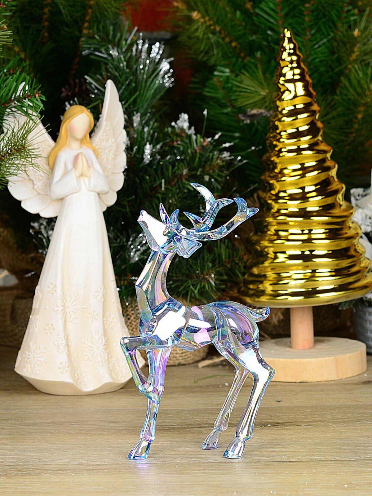 19cm Iridescent Blue Glass Style Standing Reindeer Figurine — image 2