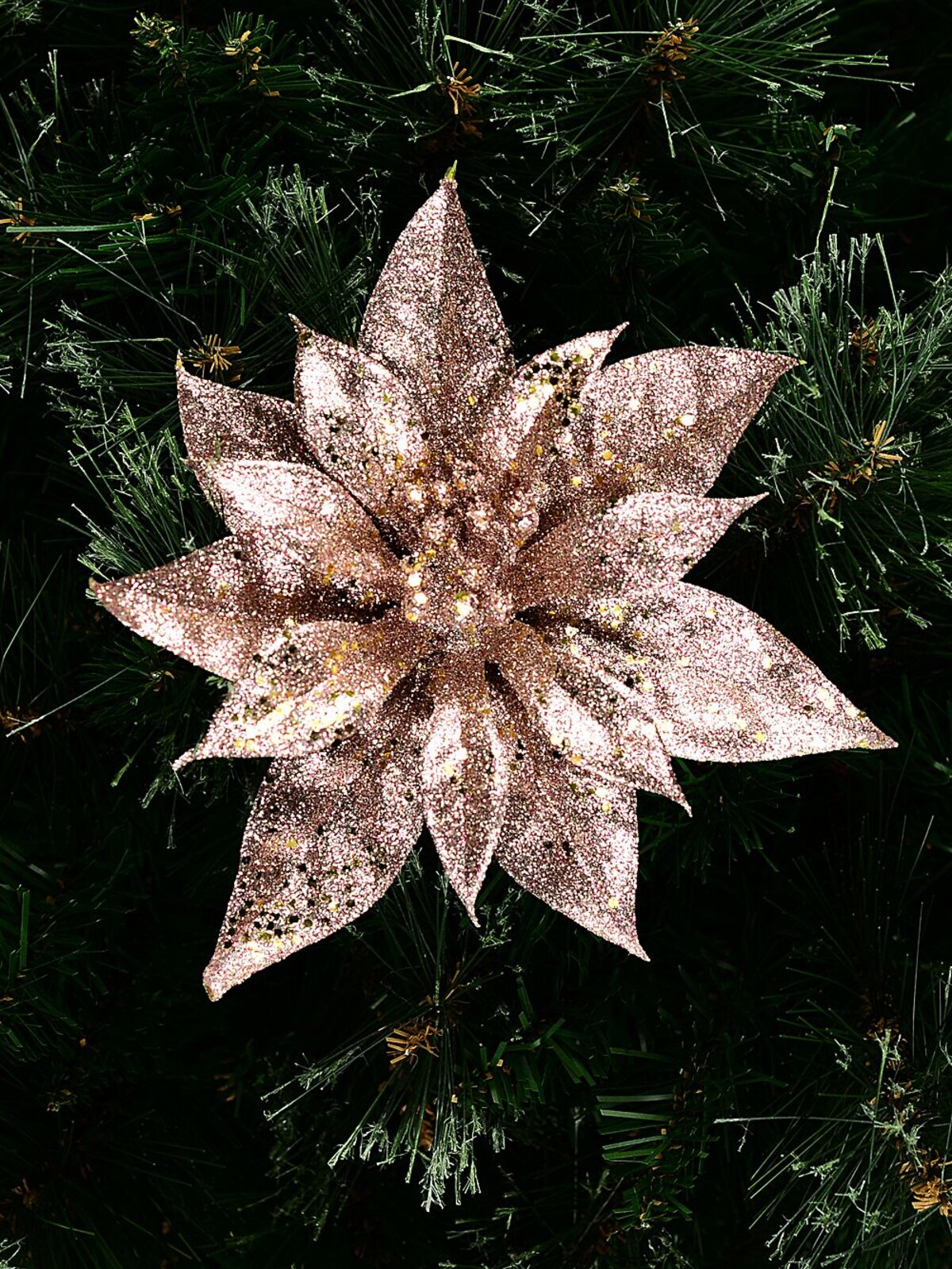 Pink Poinsettia With Silver & Gold Decor Christmas Tree Clip Pick | 19cm — image 2