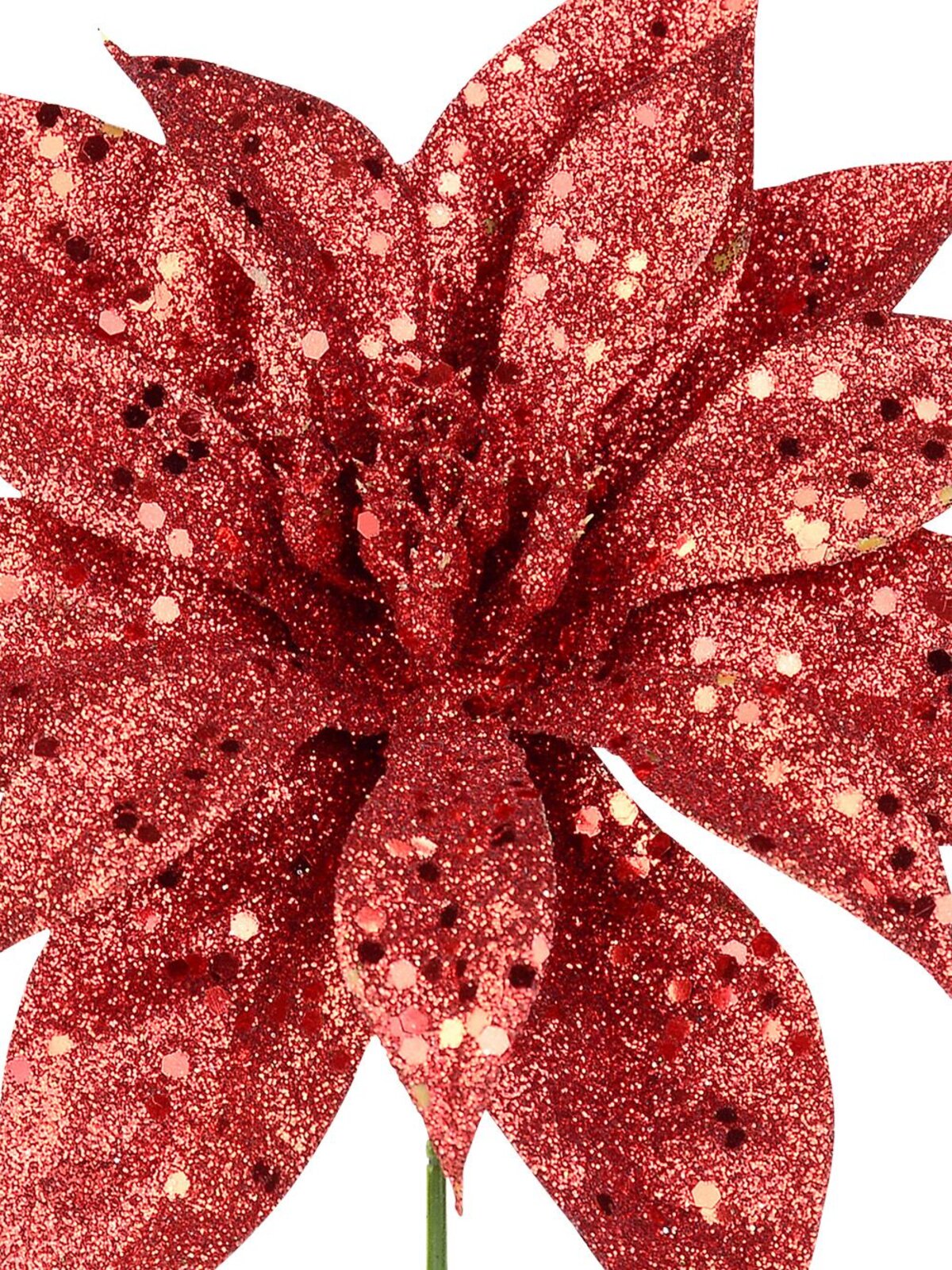 Red Glitter & Sequin Poinsettia Christmas Tree Stem Pick | 19cm — image 3