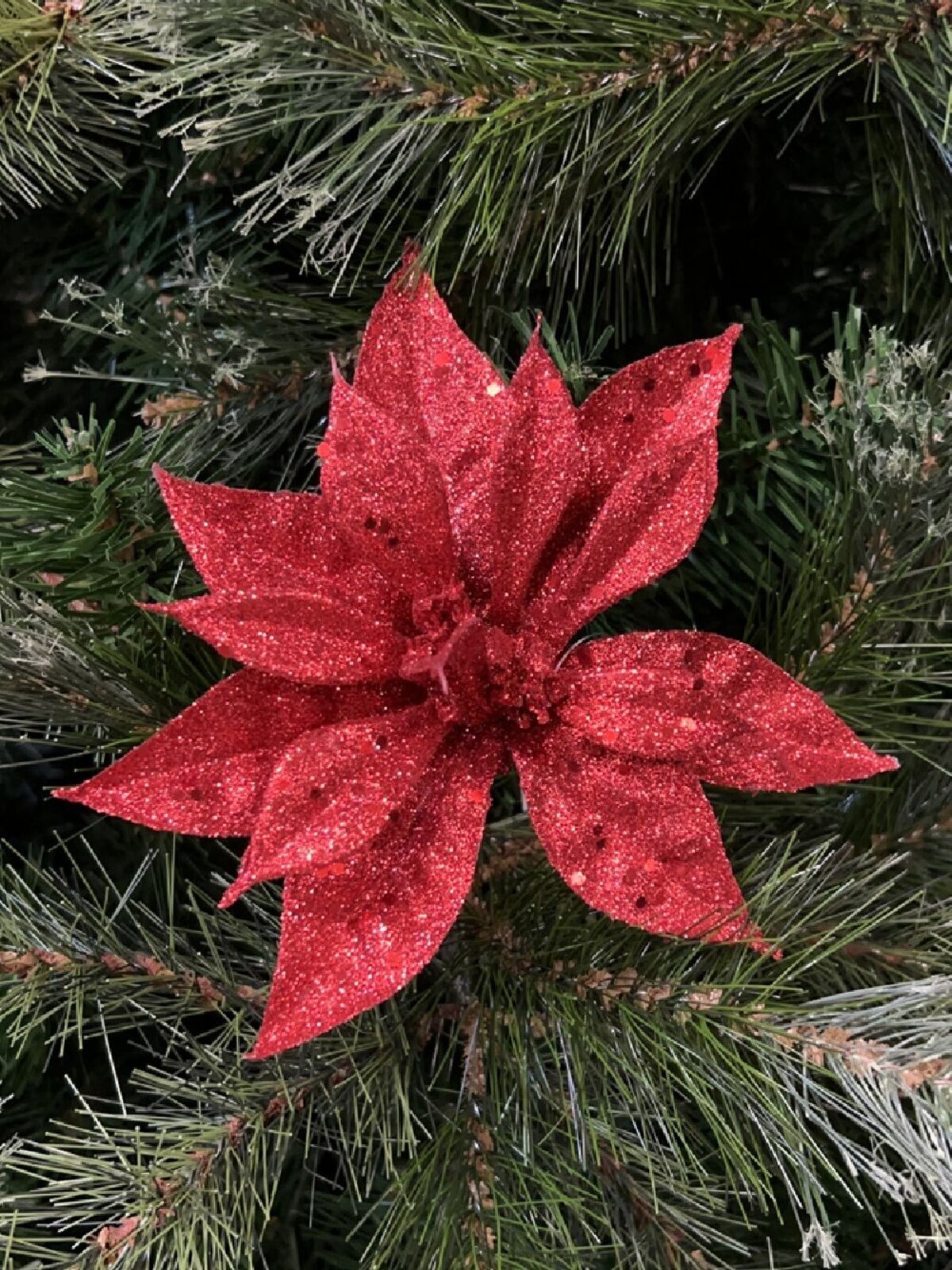 Red Glitter & Sequin Poinsettia Christmas Tree Stem Pick | 19cm — image 2