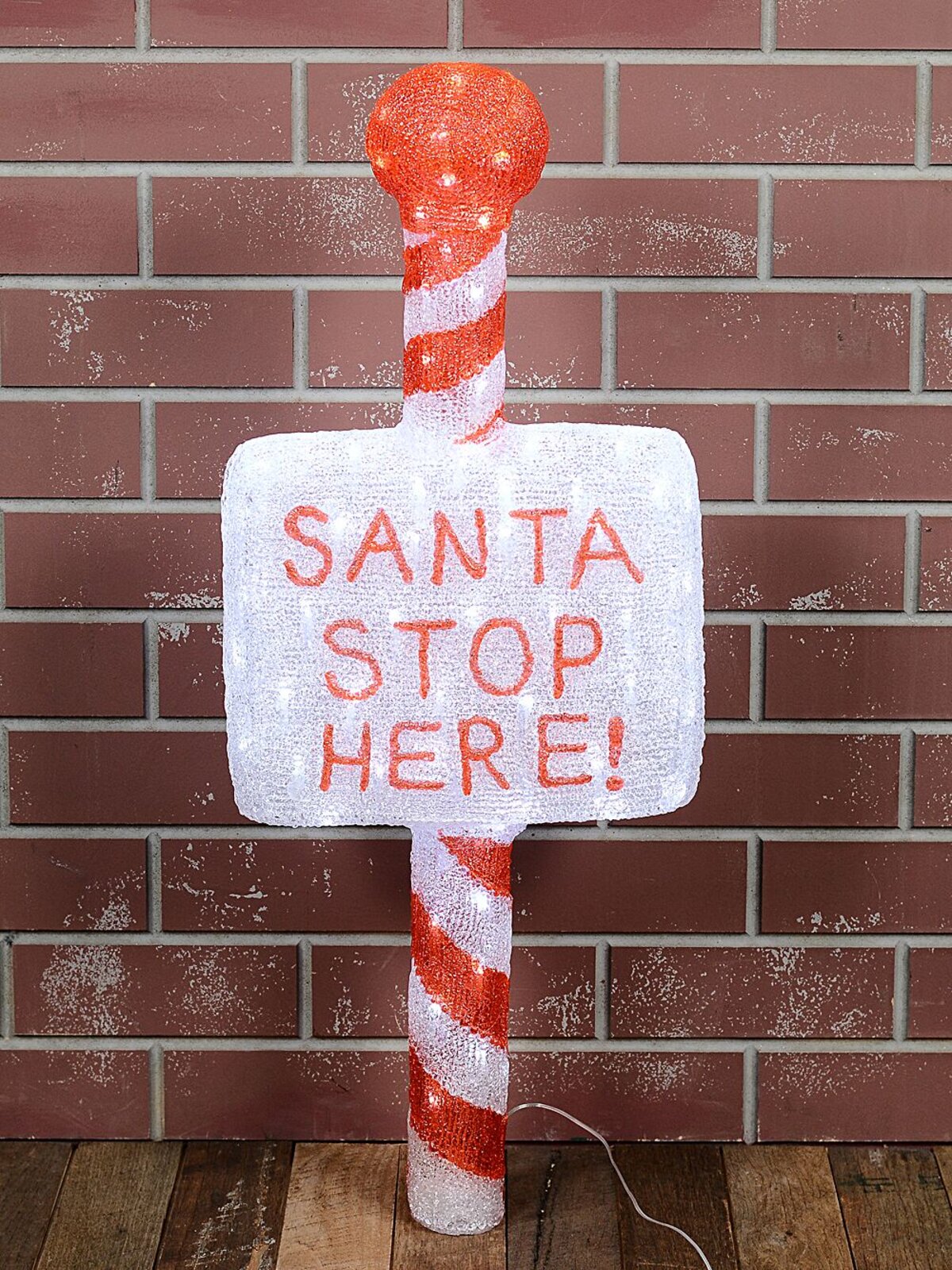 1m Acrylic SANTA STOP HERE! & Cool White LED Garden Stake Light Display — image 4