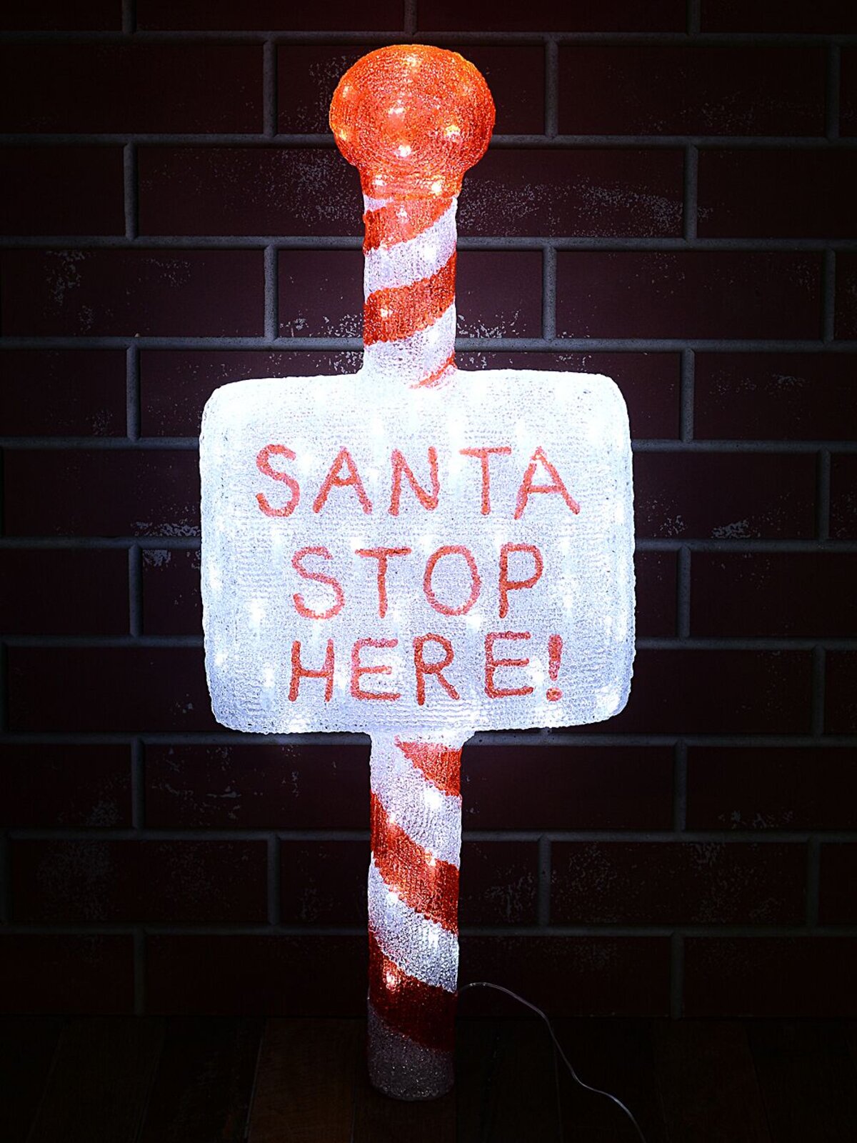 1m Acrylic SANTA STOP HERE! & Cool White LED Garden Stake Light Display — image 3