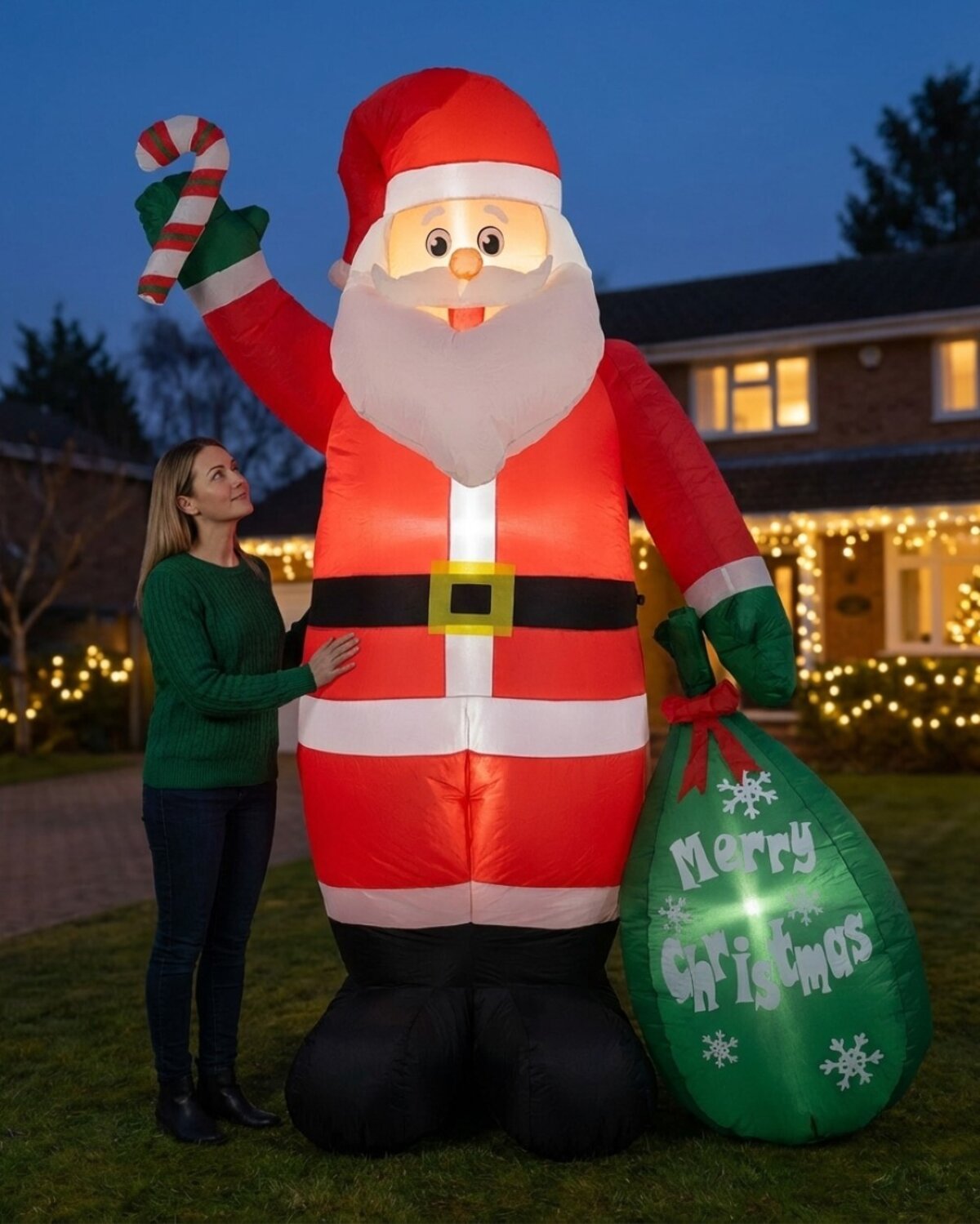 2.4m Large Santa With Sack & Candy Cane | LED Outdoor Inflatable — image 3