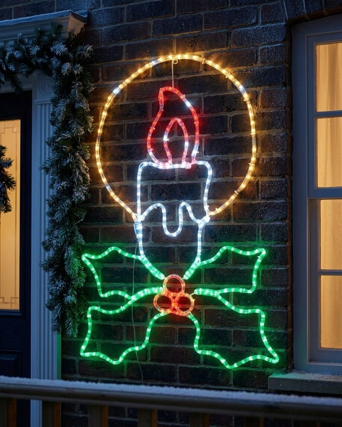 1m Dynamic Candle & Holly Outdoor Christmas LED Rope Light Display — image 2