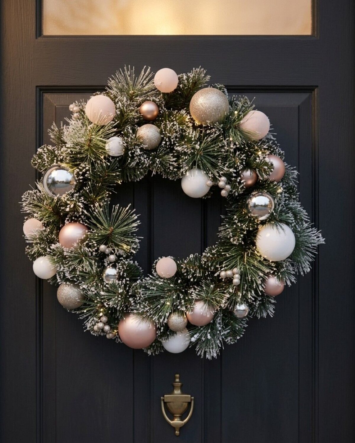 60cm Luxe Champagne & Rose Gold Christmas Wreath With White Frost Tips — image 2