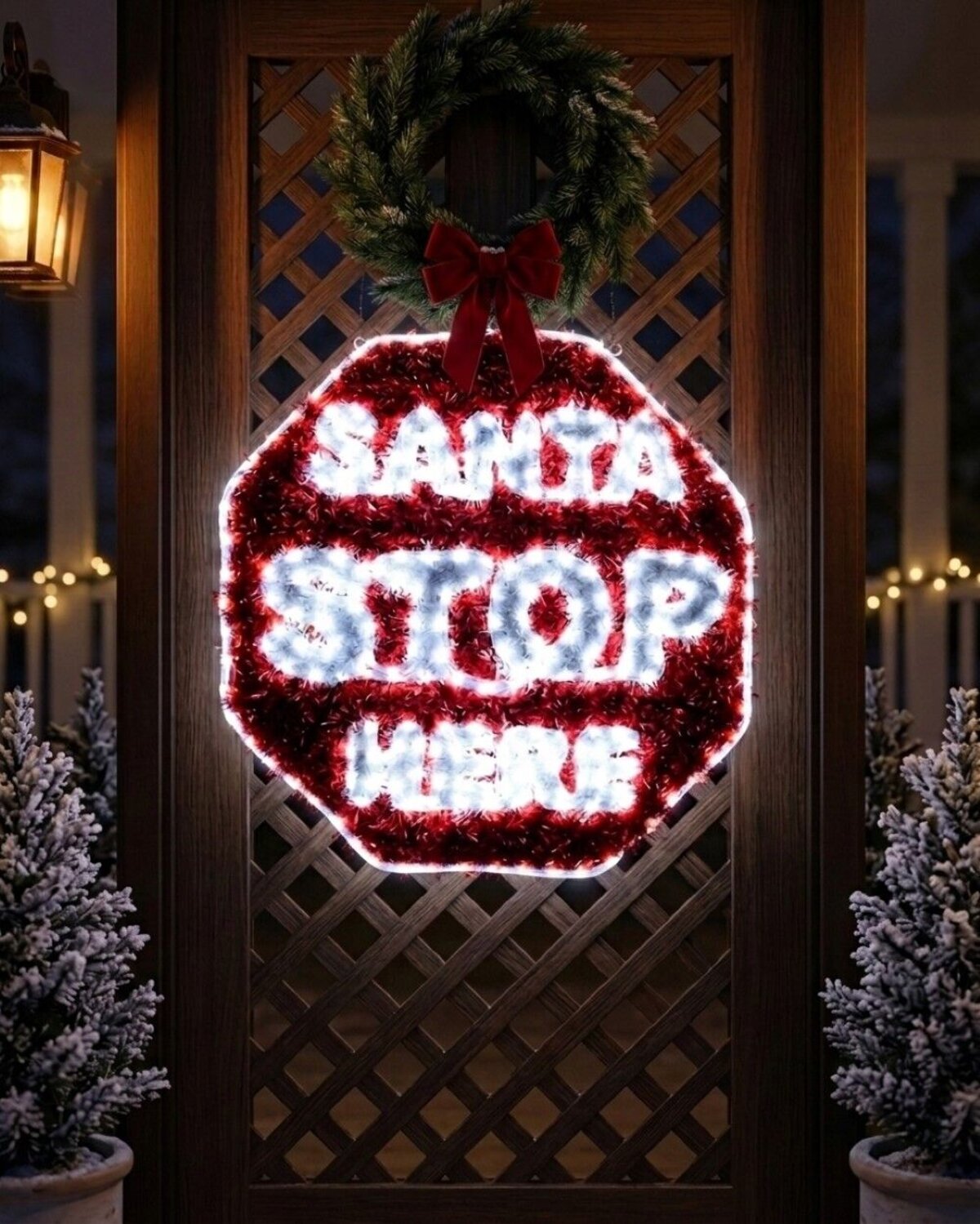 76cm Dynamic Santa Stop Here Red Tinsel Outdoor LED Christmas Light Display — image 2