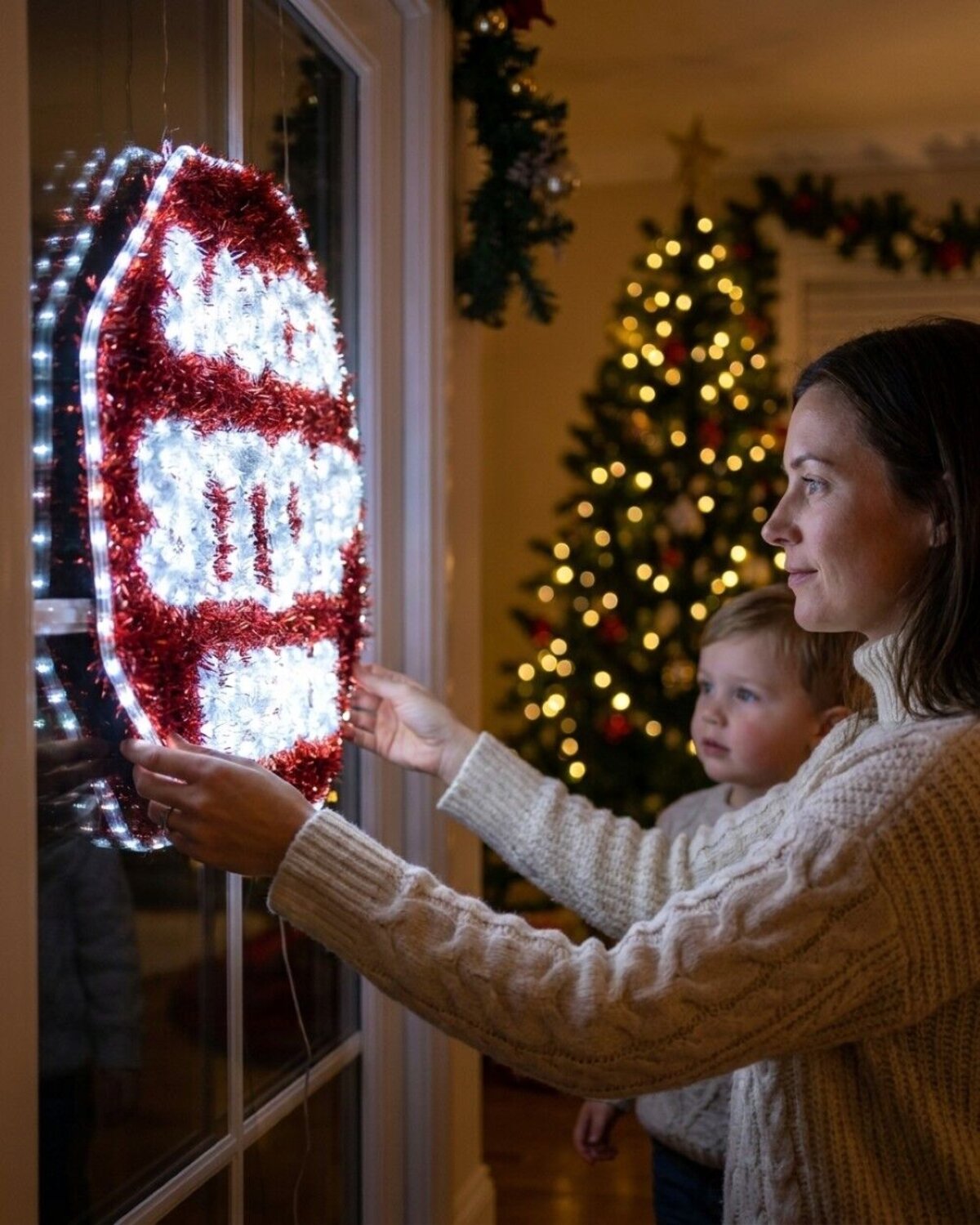 76cm Dynamic Santa Stop Here Red Tinsel Outdoor LED Christmas Light Display — image 3