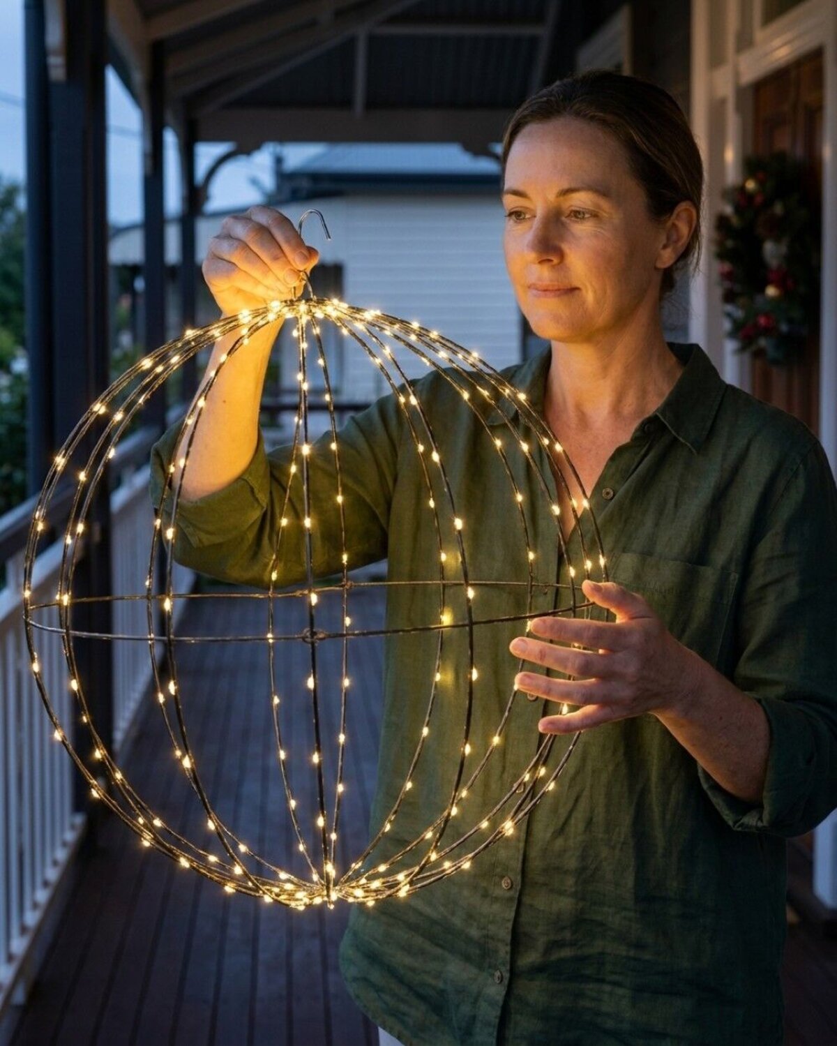 50cm Outdoor 3D Hanging Black Sphere LED Cage Light Display — image 3