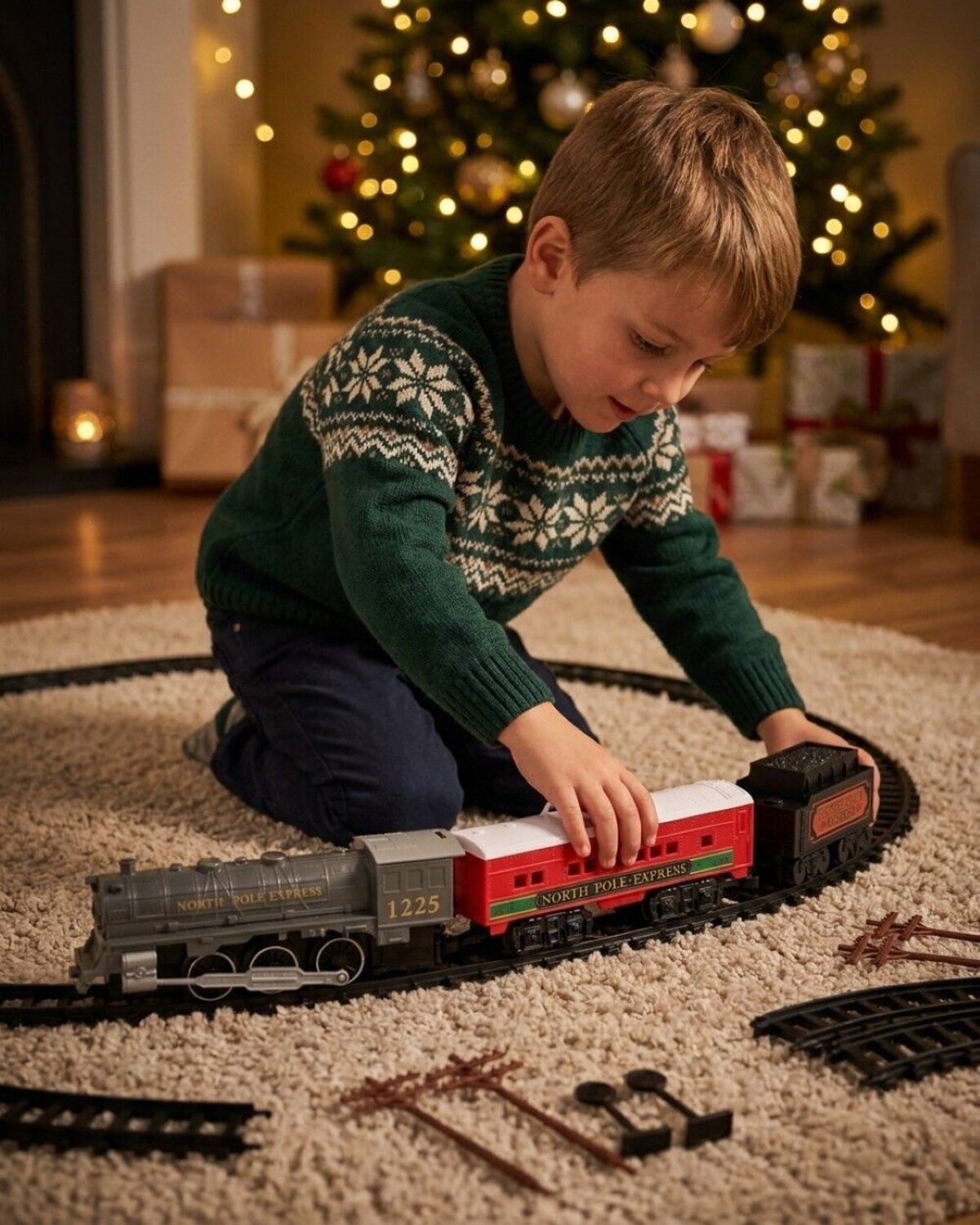 North Pole Express Christmas Train Set | 29 Piece G Gauge Set With Headlight — image 3