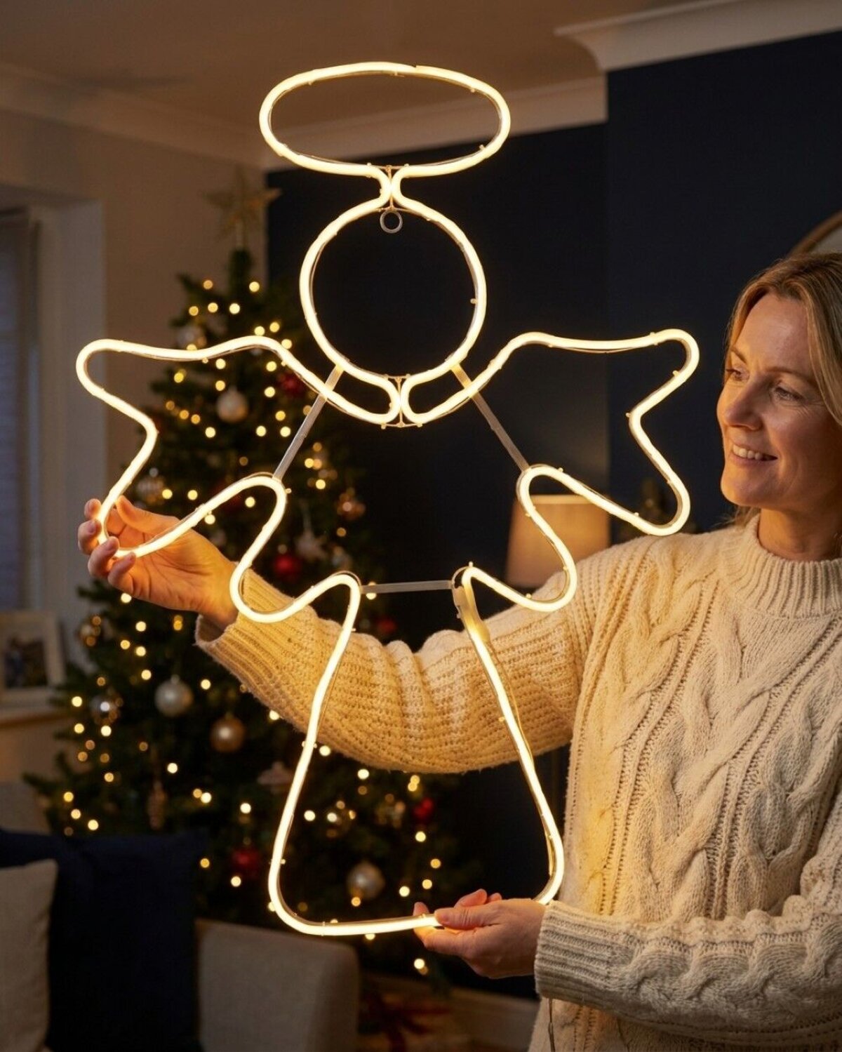 82cm Nativity Angel & Halo Outdoor Christmas Warm White Neon LED Display — image 3