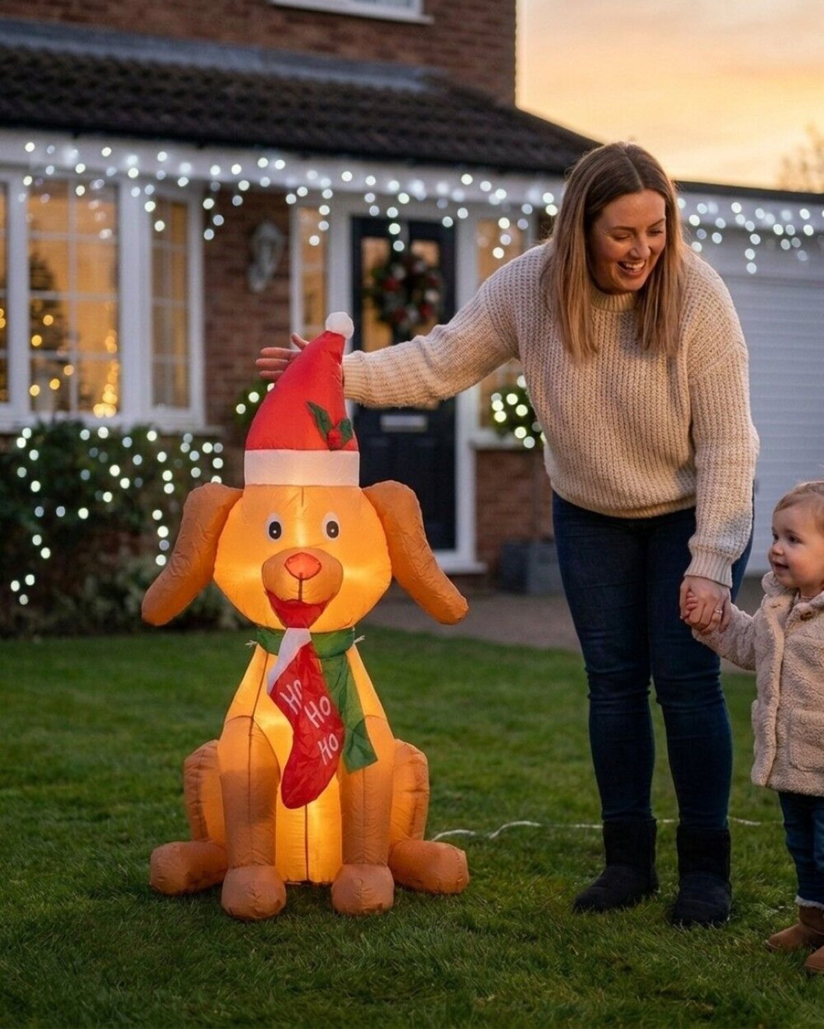 1.3m Cute Sitting Puppy Holding Stocking | LED Outdoor Inflatable — image 3