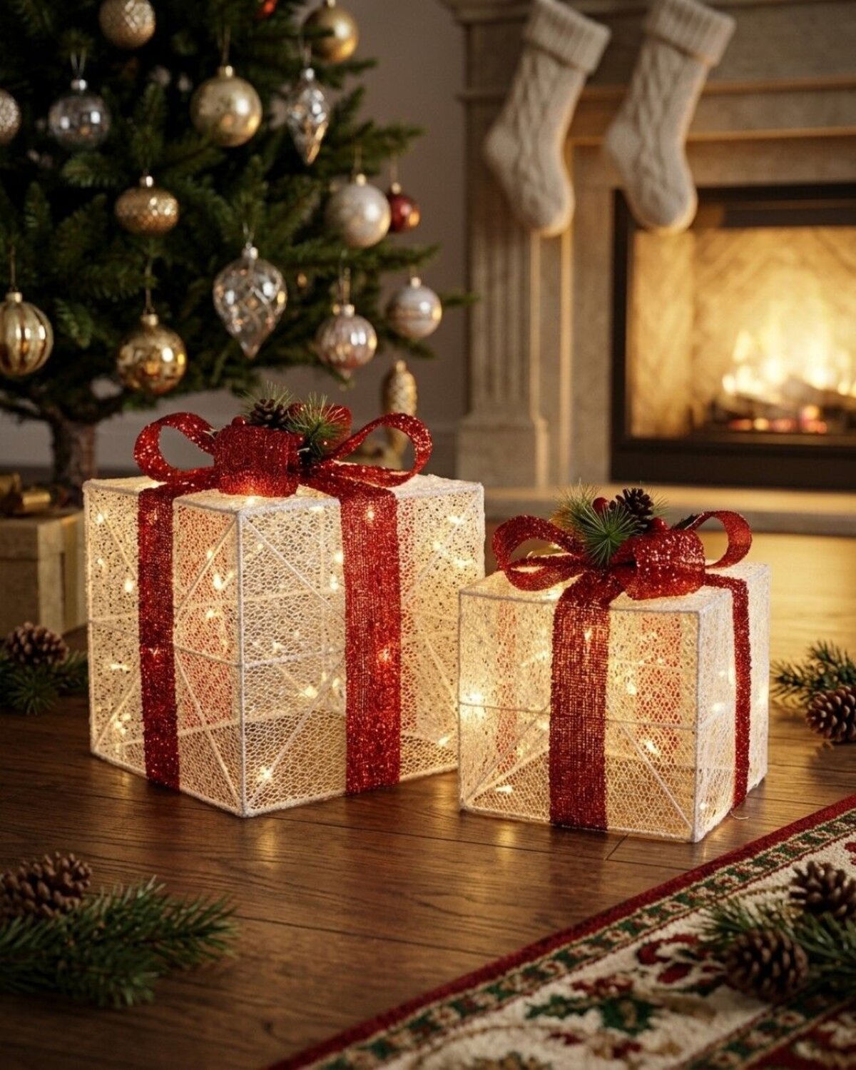 White Glitter Mesh 3D Gift Box LED Display Set | 25cm & 20cm — image 2