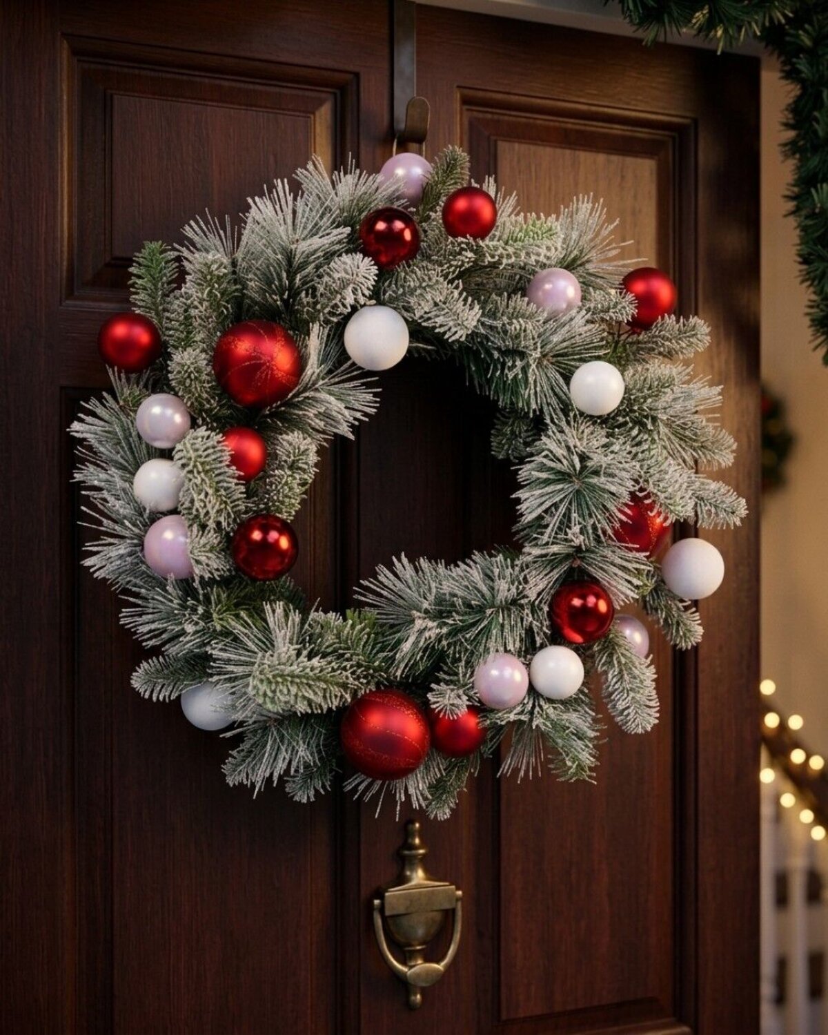 60cm Festive Frost Christmas Wreath With Red, Pink & White Winter Fir — image 4