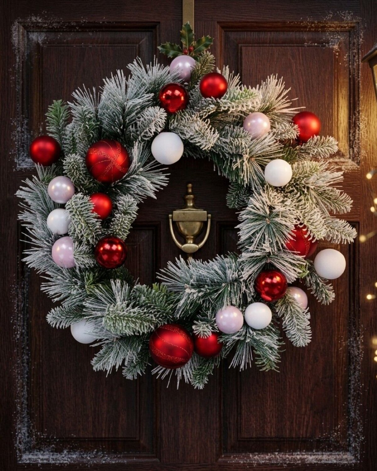 60cm Festive Frost Christmas Wreath With Red, Pink & White Winter Fir — image 2