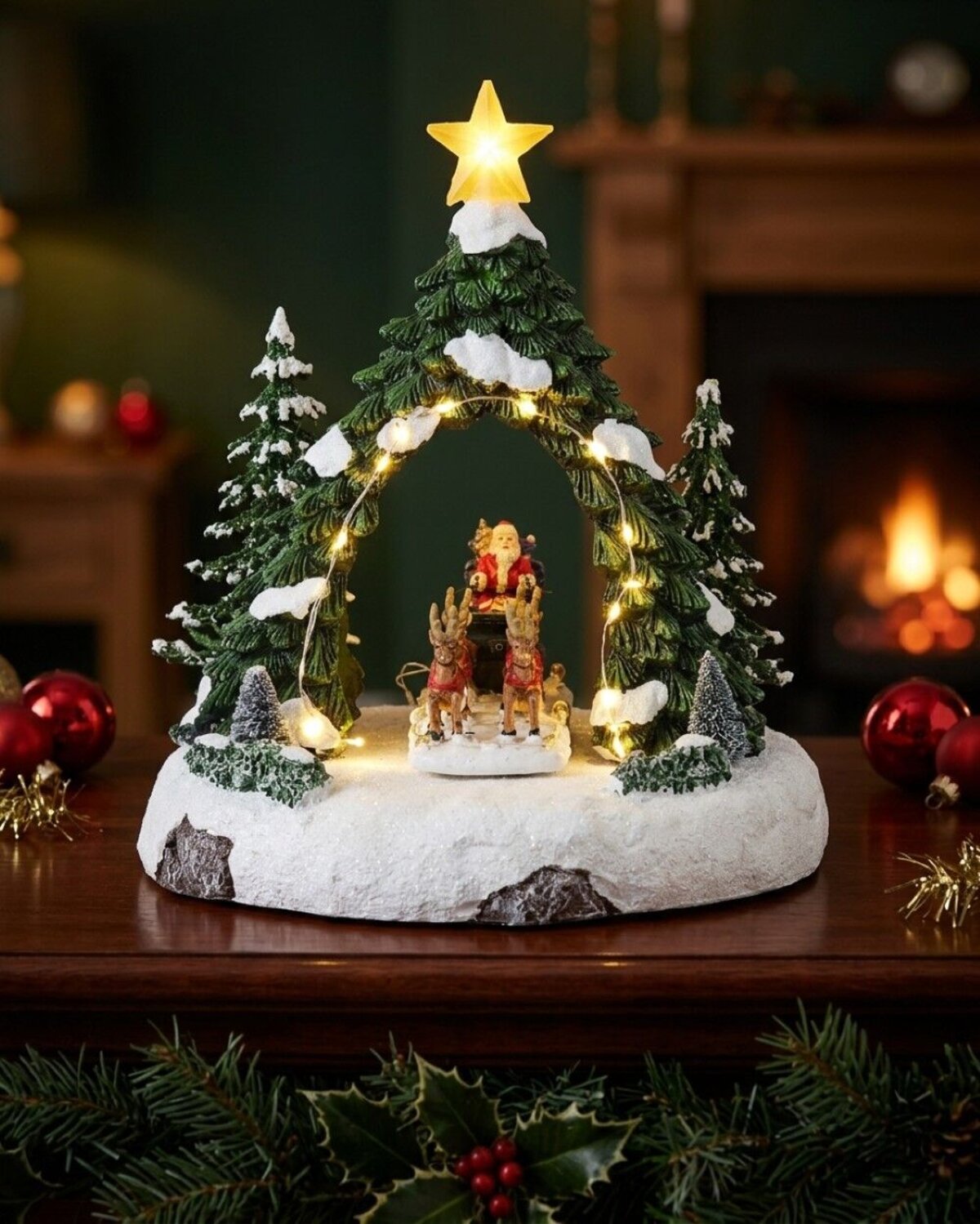 Animated Musical Santa, Sleigh & Reindeer Under LED Arch | 24cm — image 2