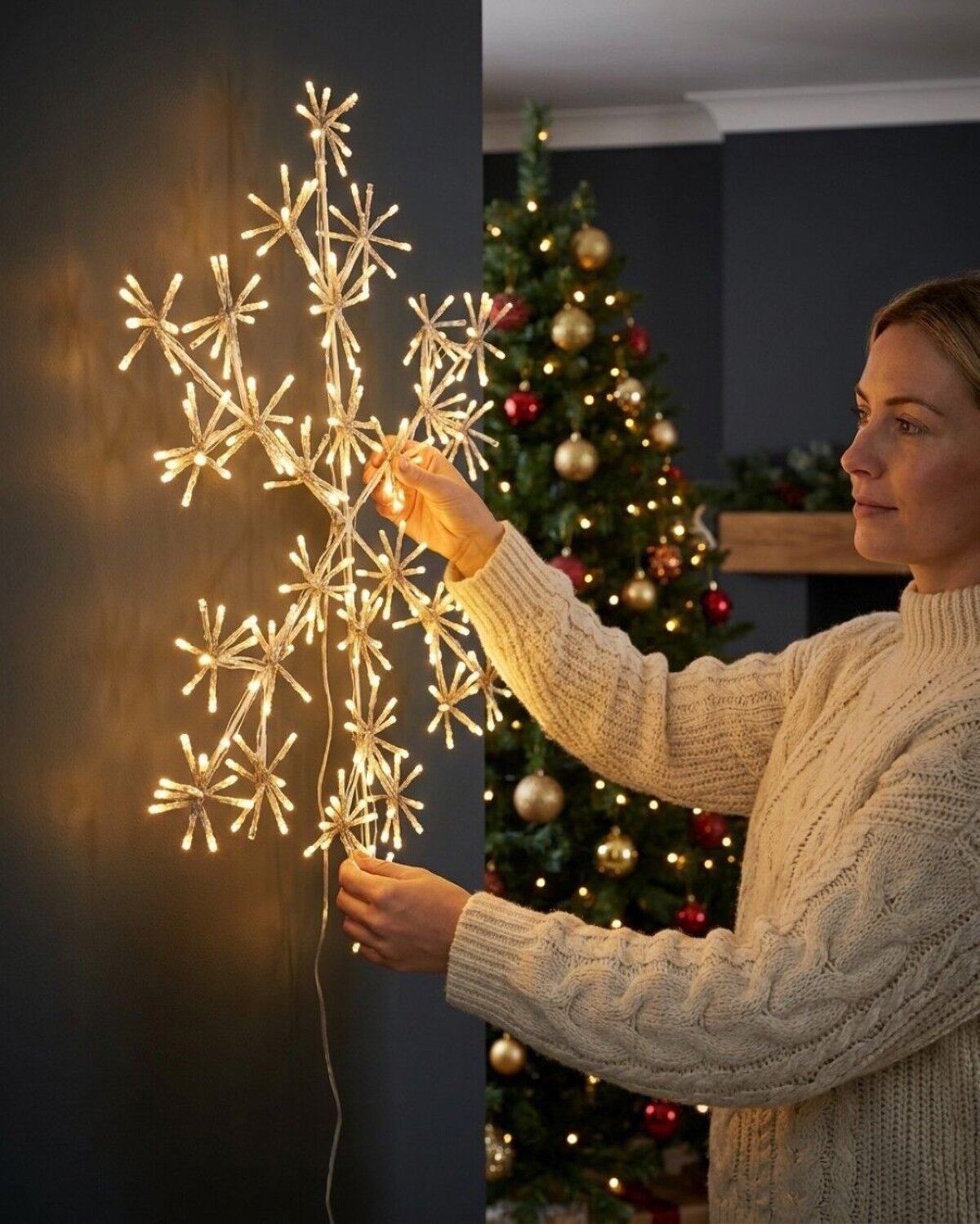 64cm Twinkle Starburst Snowflake Warm & Cool White LED Light Display — image 3