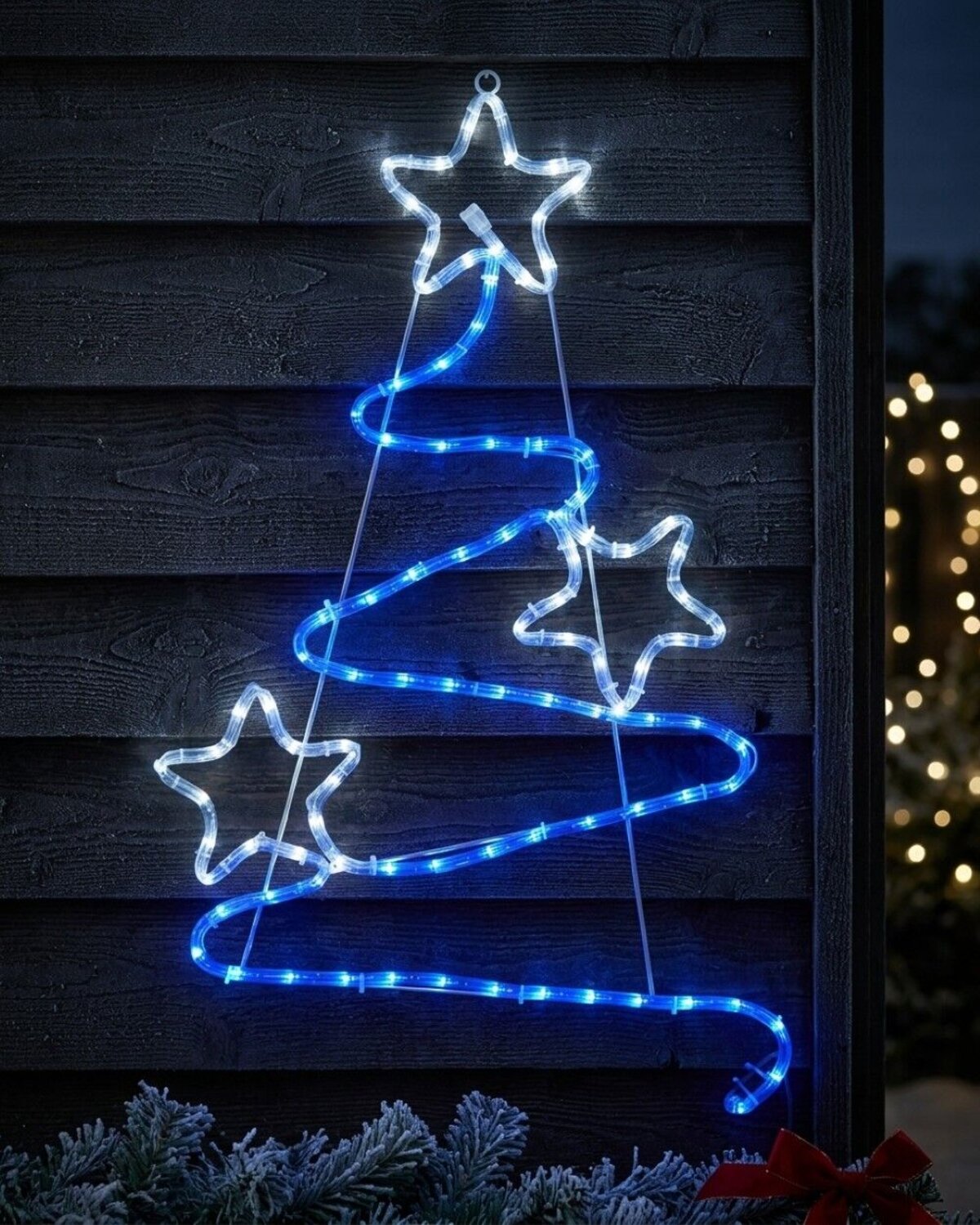 85cm Blue & Cool White LED Wavy Christmas Tree & Stars Silhouette — image 4