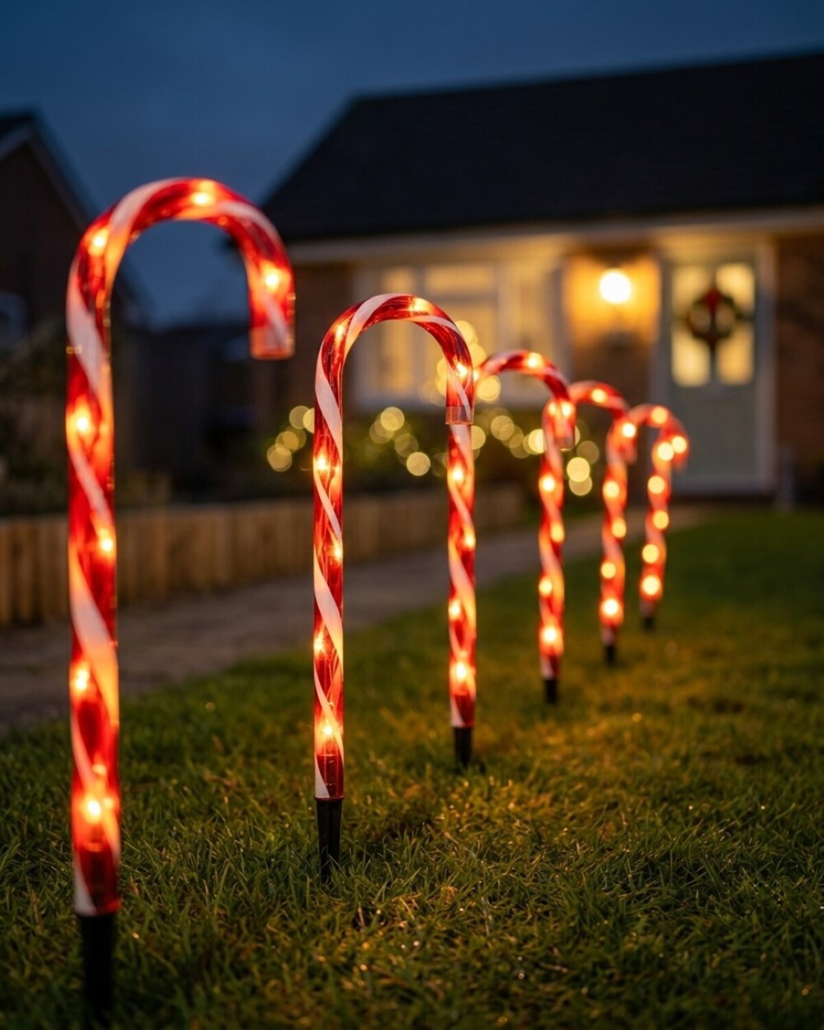 6x LED Christmas Candy Cane Path Lights - Red & White Garden Stakes | 54cm — image 2
