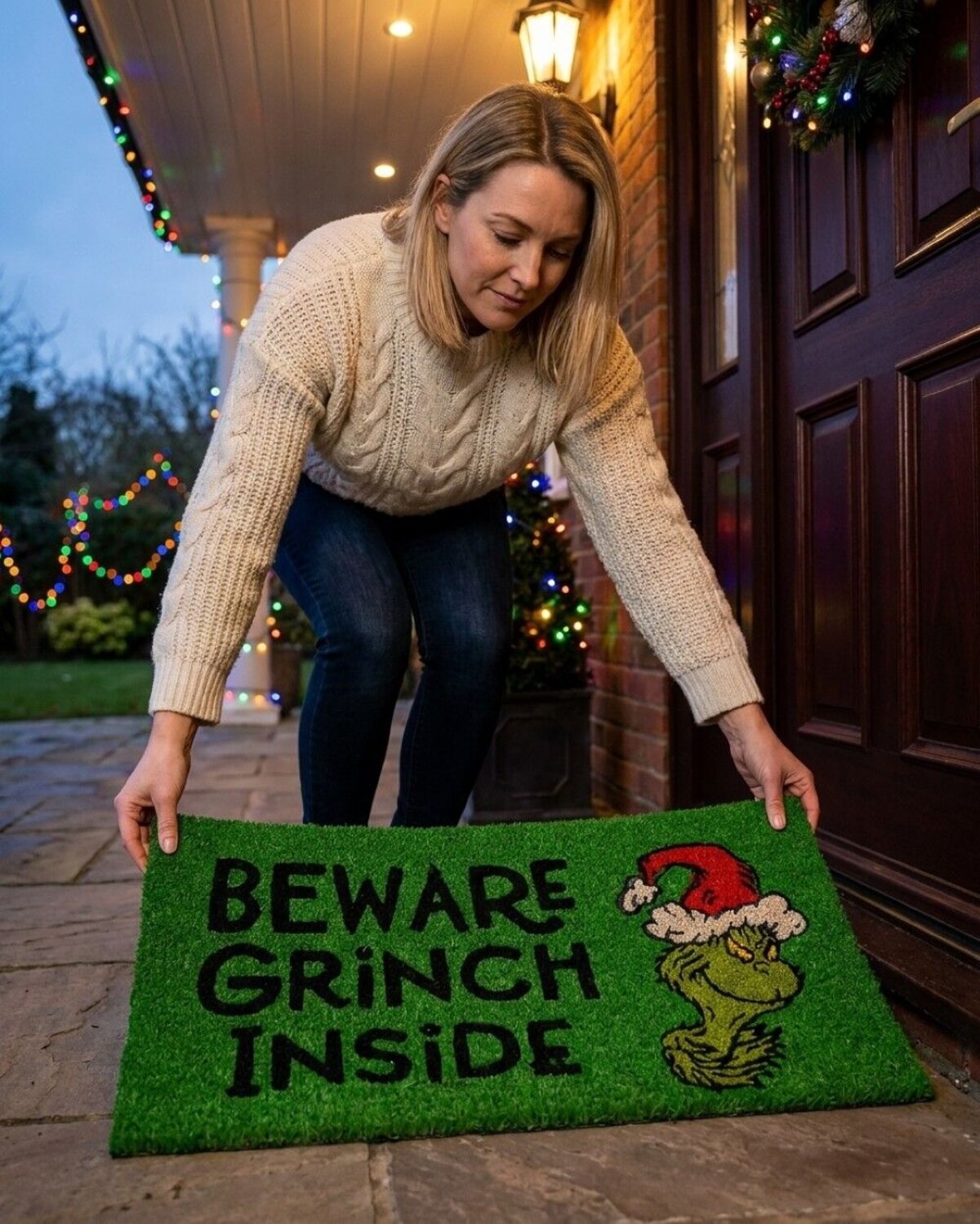 Dr. Seuss The Grinch Doormat | 75cm Beware Grinch Inside Entryway Mat — image 3