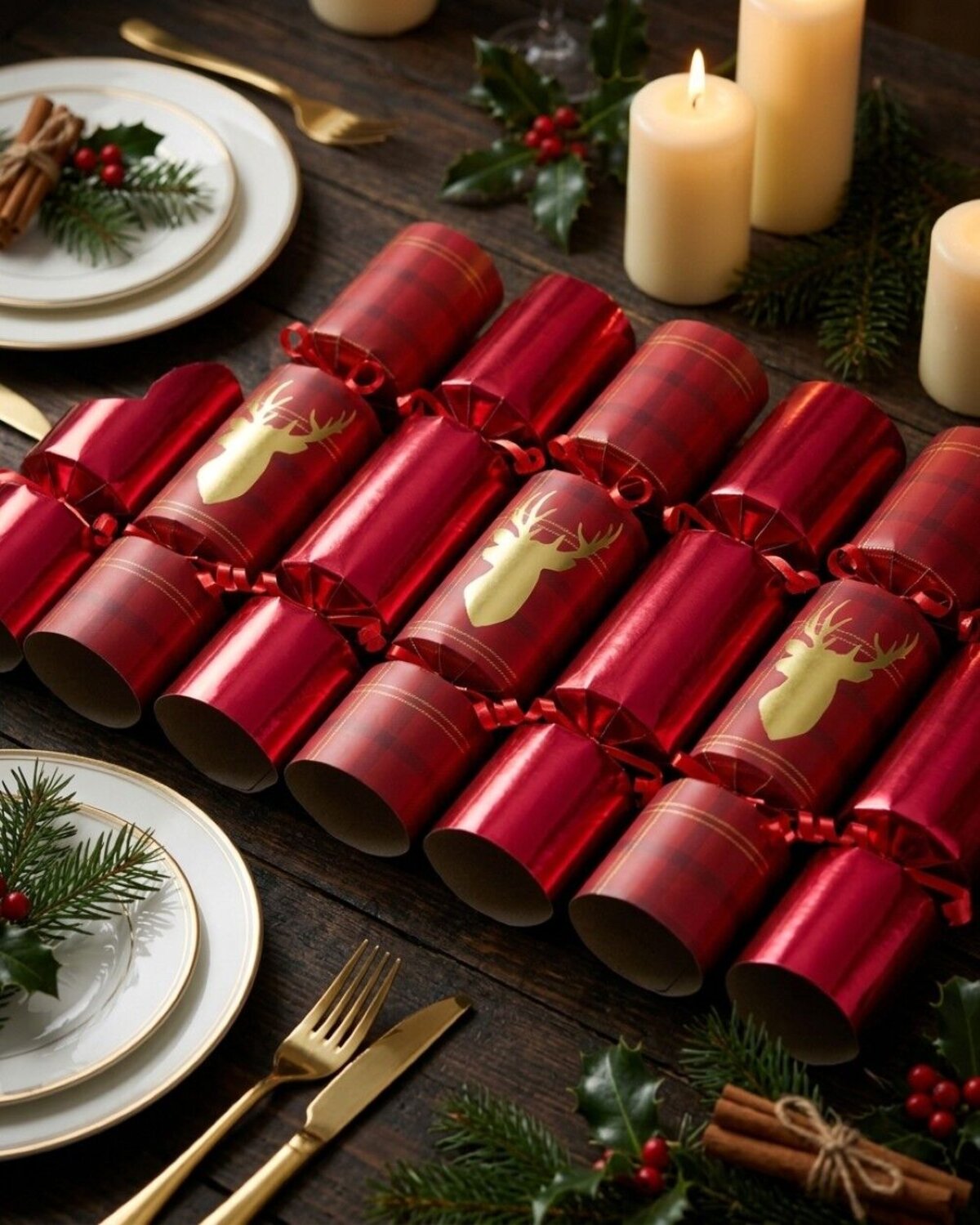 50x Tartan Deer Bust & Burgundy Christmas Bon Bons (Crackers) | 30cm — image 4