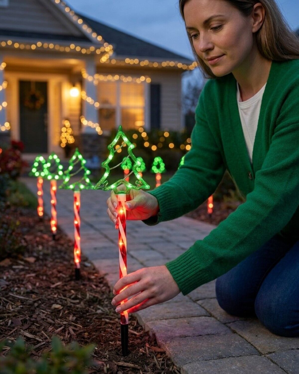6x LED Christmas Tree & Spiral Path Lights - Hybrid Solar & Electric Stakes | 61cm — image 3