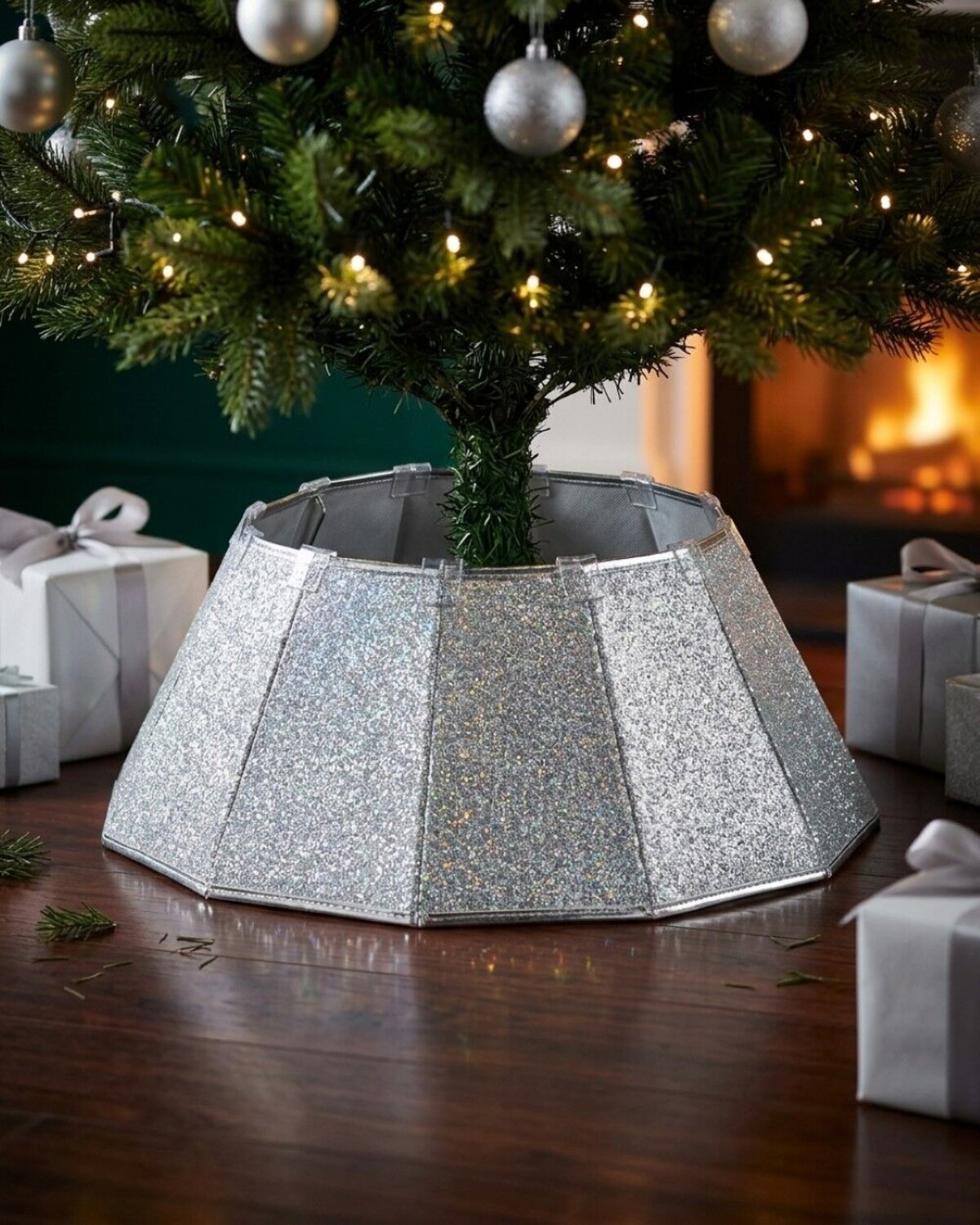 68cm Silver & Iridescent Glitter Prism Faceted Christmas Tree Collar — image 2
