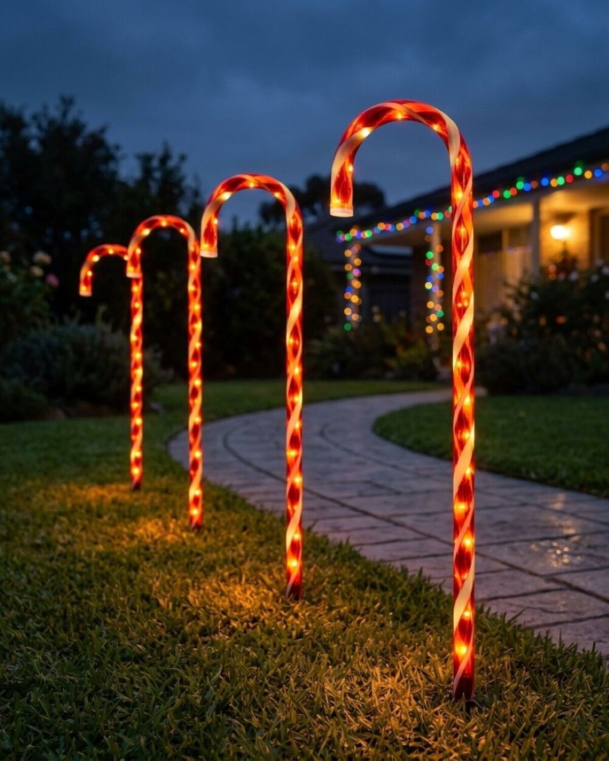 4x LED Christmas Candy Cane Path Lights - Red & White Garden Stakes | 80cm — image 2
