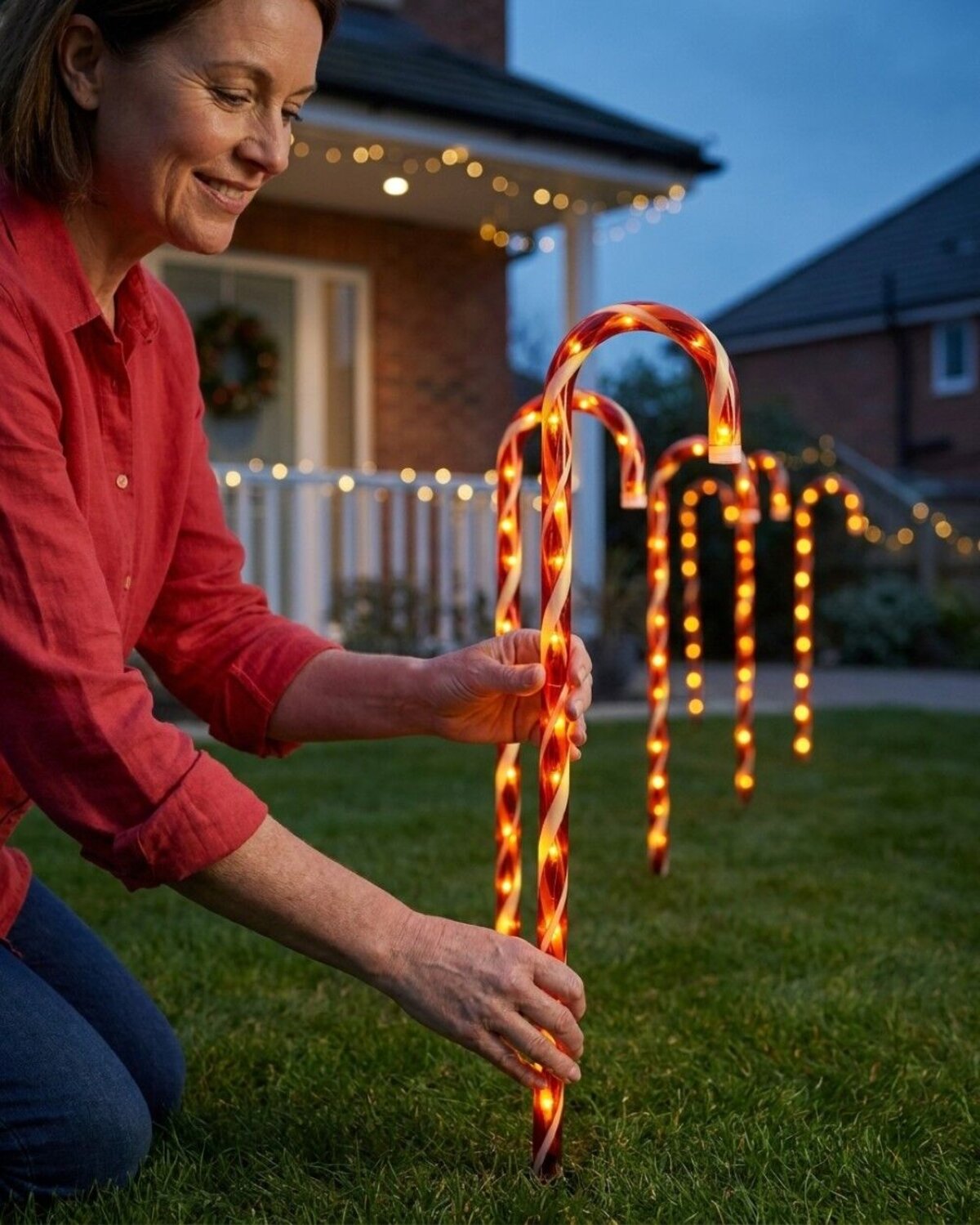 4x LED Christmas Candy Cane Path Lights - Red & White Garden Stakes | 80cm — image 3