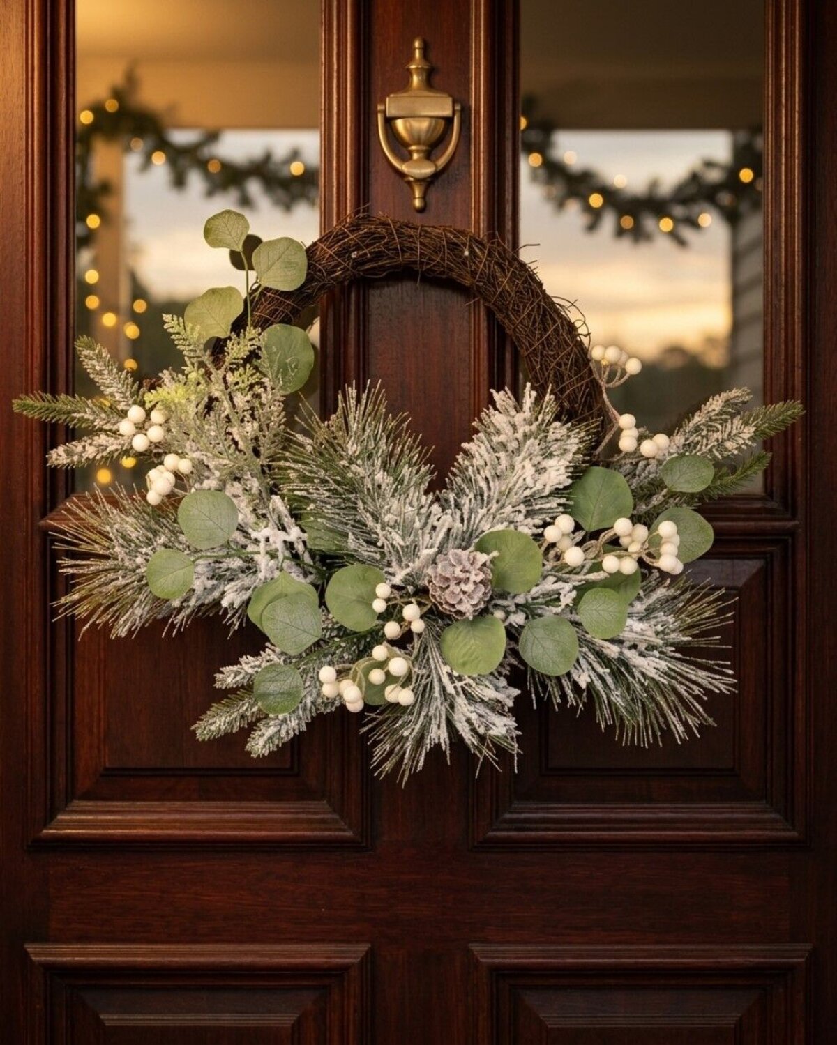 50cm Frosted Winter Christmas Wreath With Snowberries & Flocked Foliage — image 2