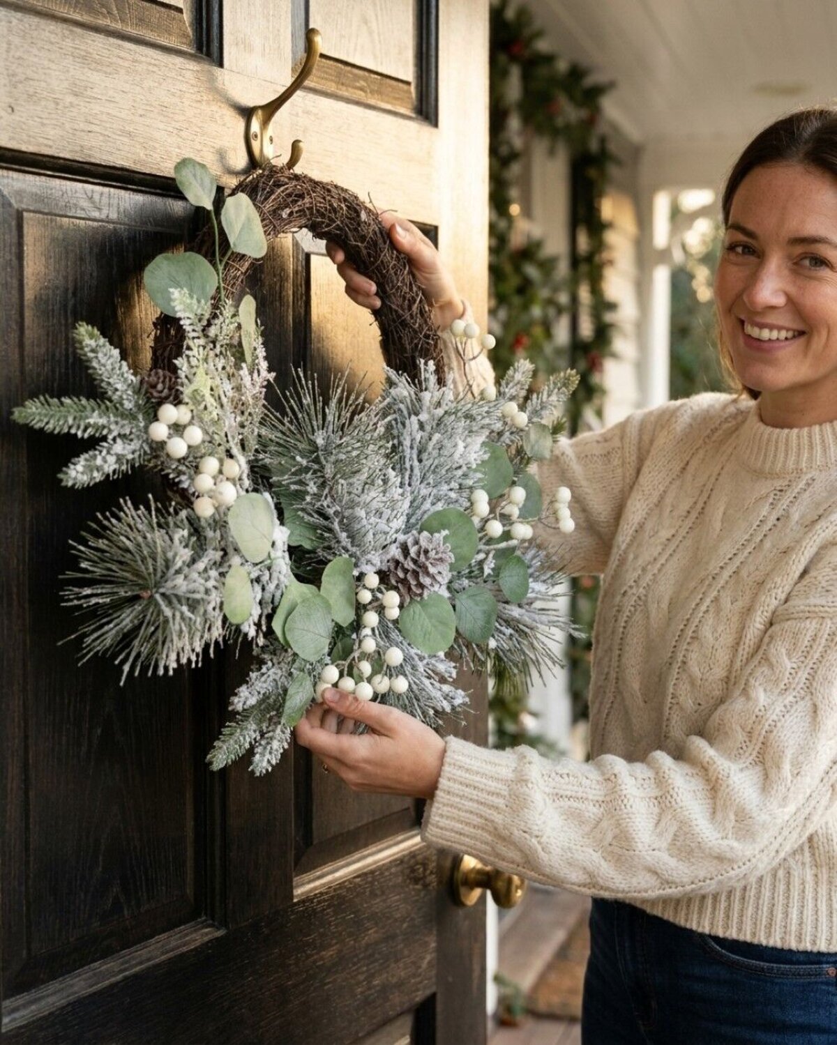 50cm Frosted Winter Christmas Wreath With Snowberries & Flocked Foliage — image 3
