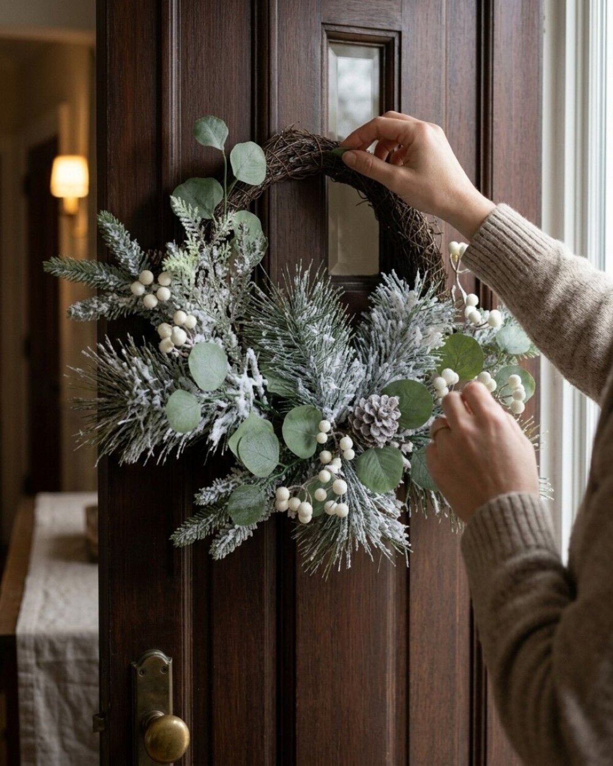 50cm Frosted Winter Christmas Wreath With Snowberries & Flocked Foliage — image 4