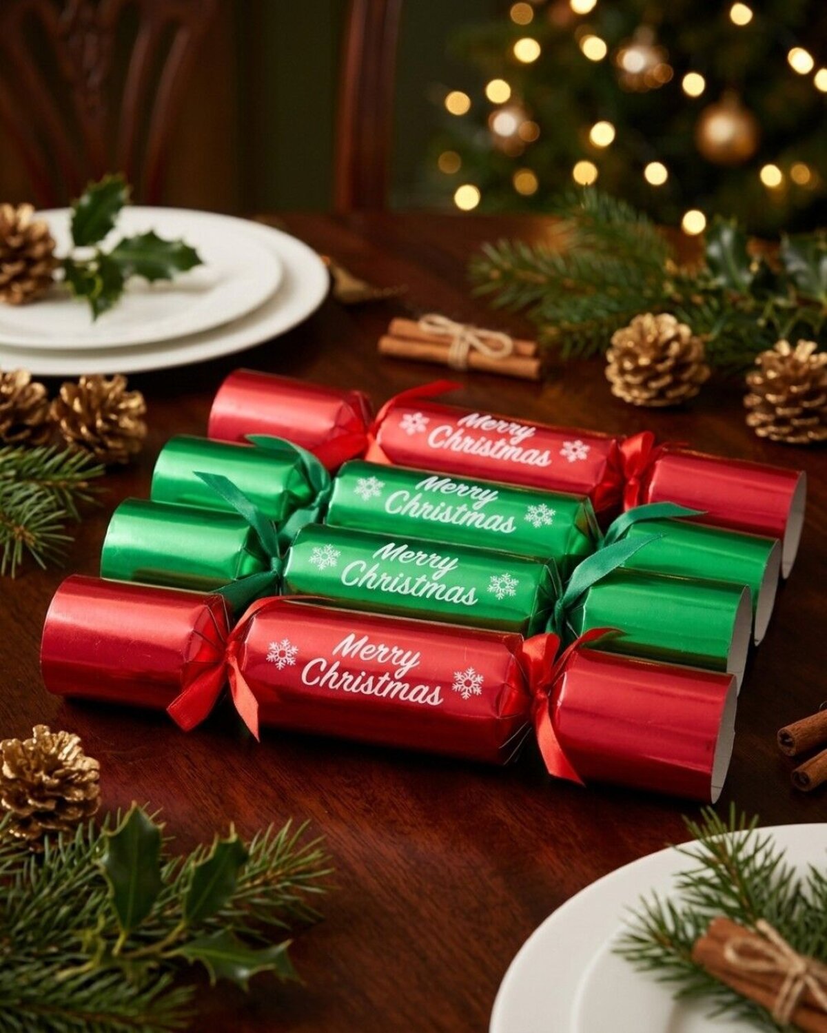 50x Red & Green Foil Merry Christmas Bon Bons (Crackers) | 29cm — image 2