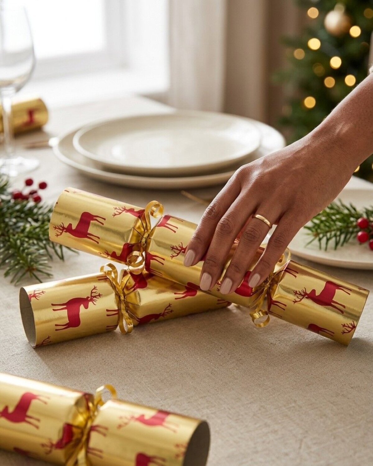 50x Maroon Reindeer On Matte Gold Christmas Bon Bons (Crackers) | 31cm — image 5