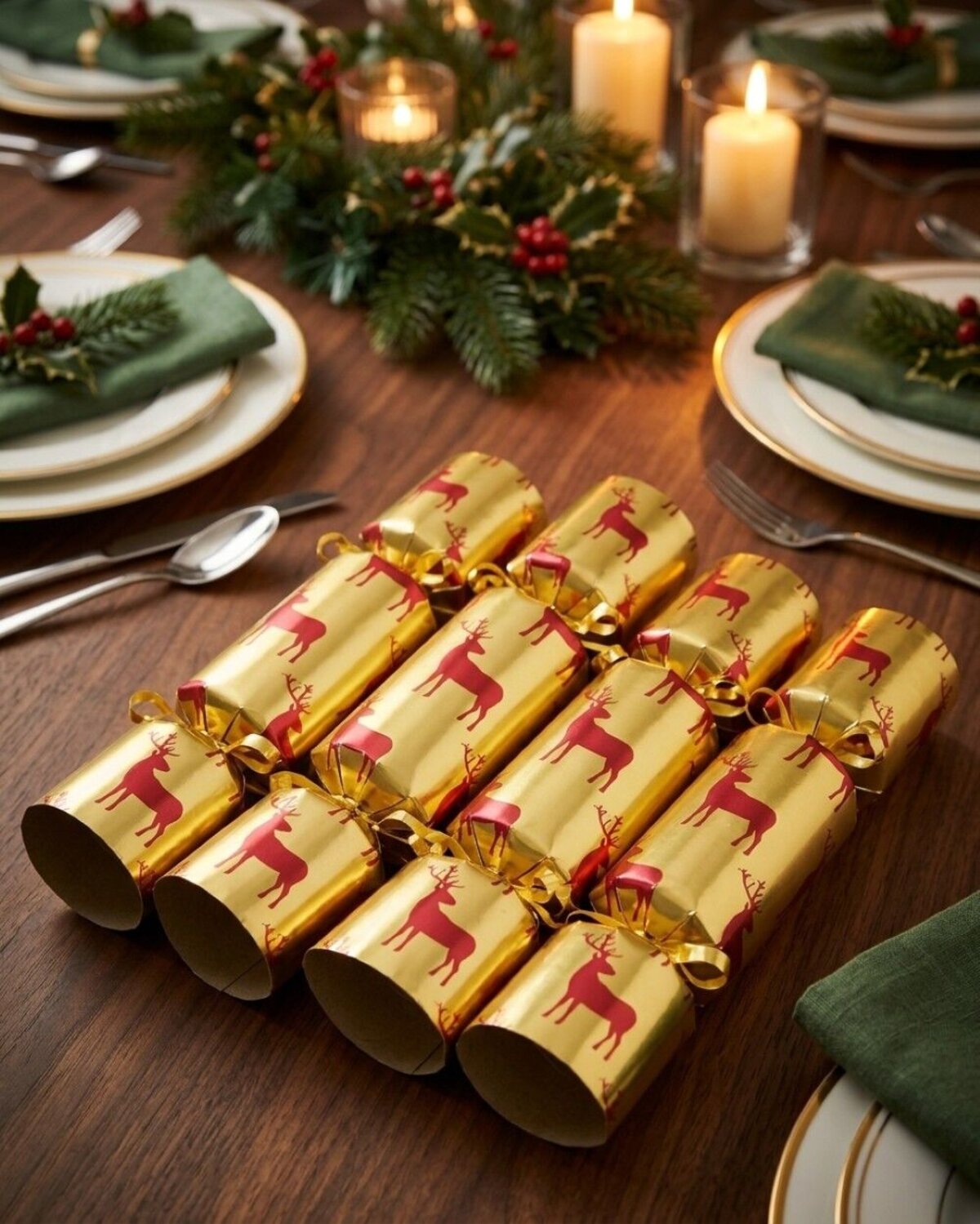 50x Maroon Reindeer On Matte Gold Christmas Bon Bons (Crackers) | 31cm — image 2
