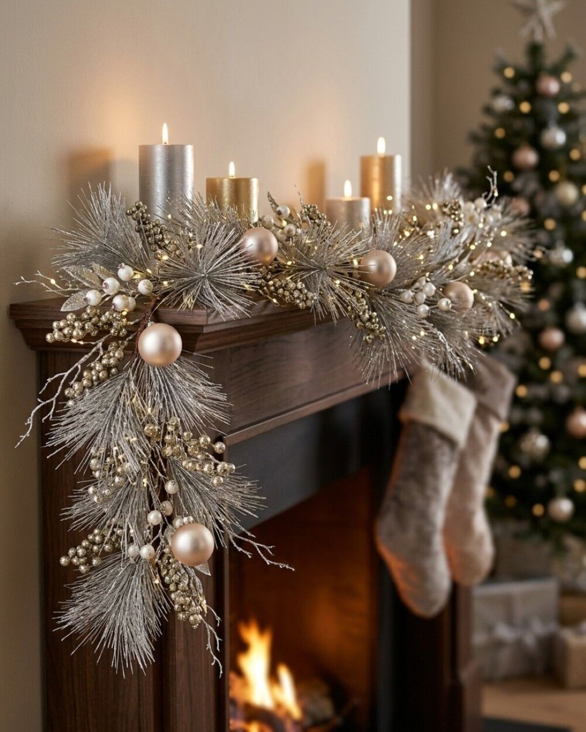 1.5m Decorated Champagne Weymouth Pine Garland | Berries & Baubles — image 2
