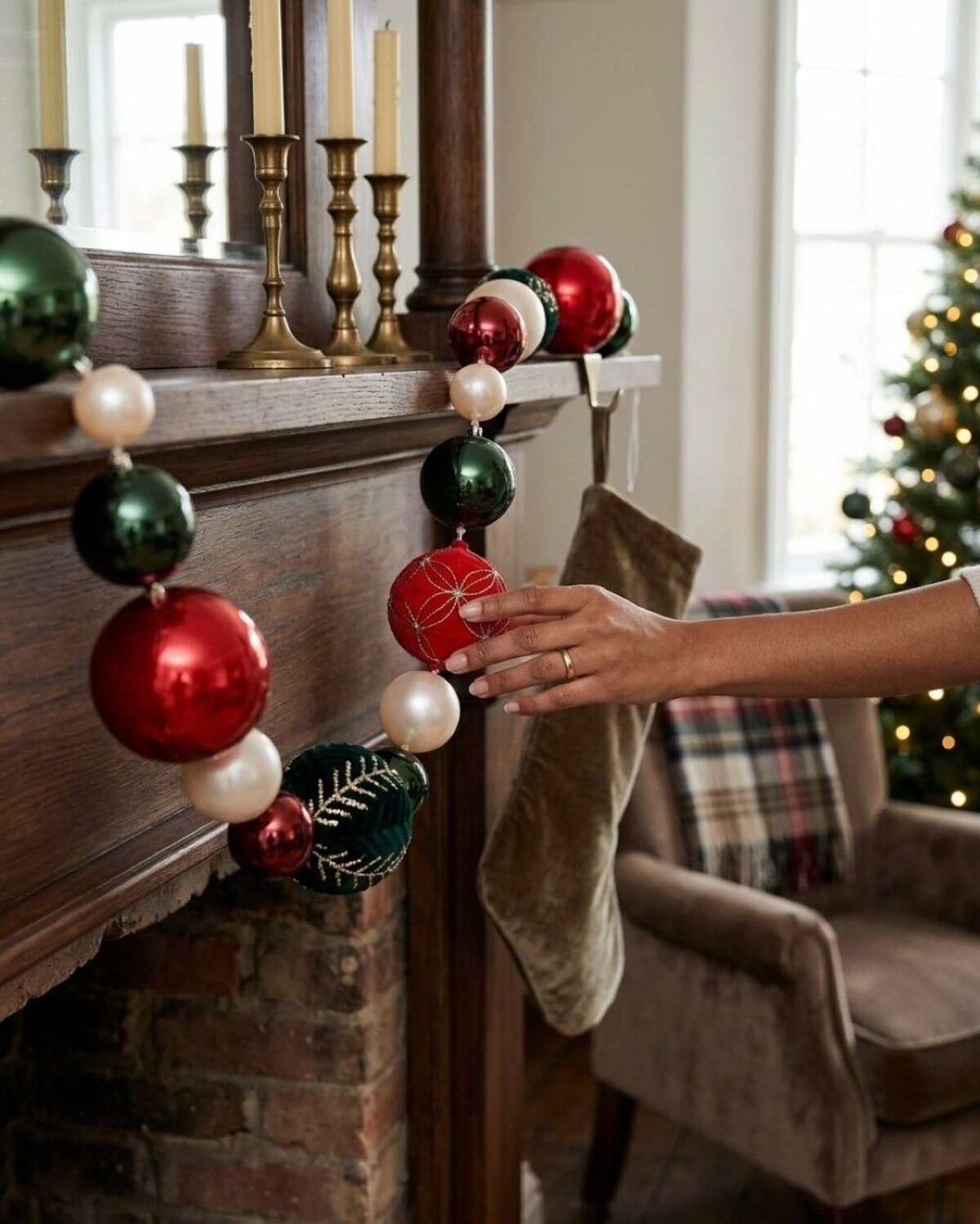 2m Red Green Soft Rose Gold & Champagne Mixed Texture Display Garland — image 4