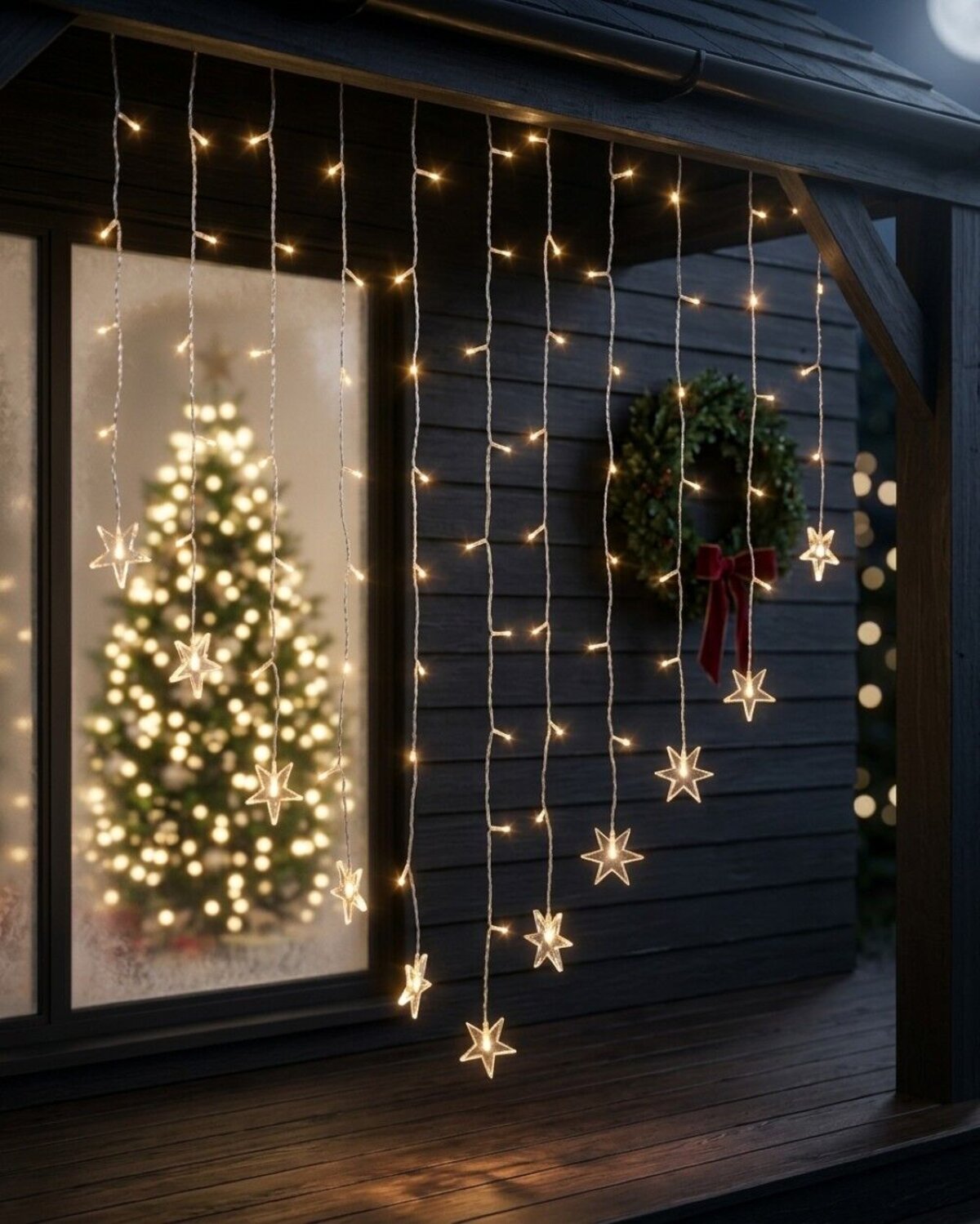 98 Warm White LED V-Shape Star Curtain Fairy Lights 8 Function | 1.5m — image 5