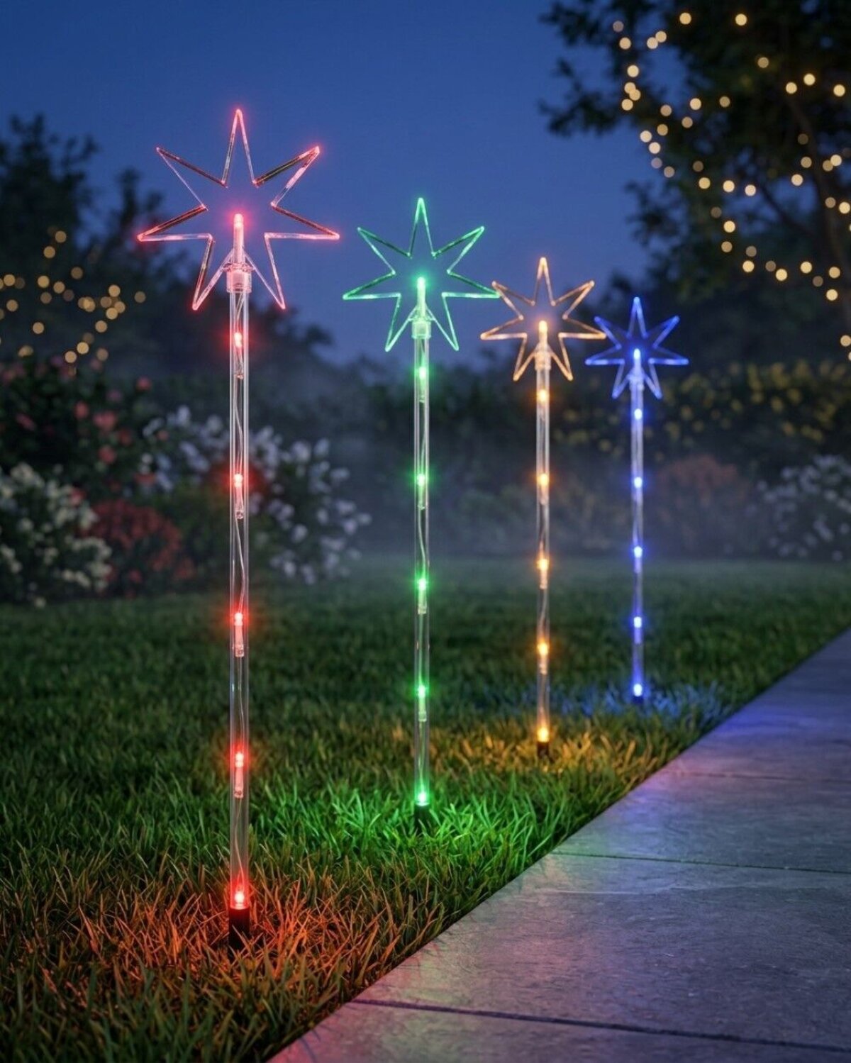 4x Solar LED North Star Path Lights - Multi Colour Garden Stakes | 48cm — image 2