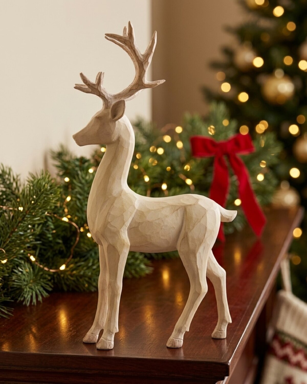 36cm Carved Wood Style Standing Reindeer Resin Figurine — image 4
