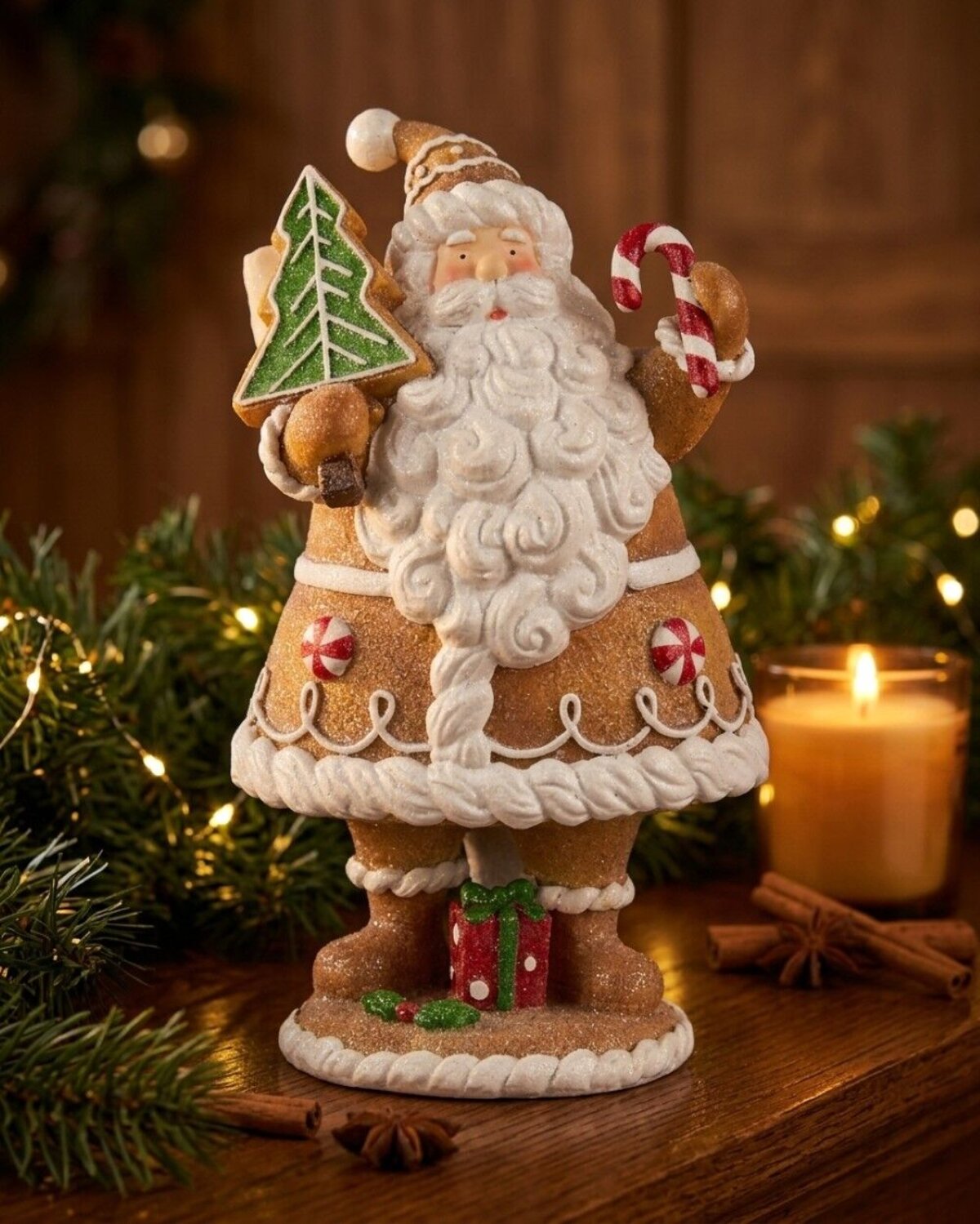 23cm Glitter Gingerbread Cookie Santa Resin Figurine — image 2