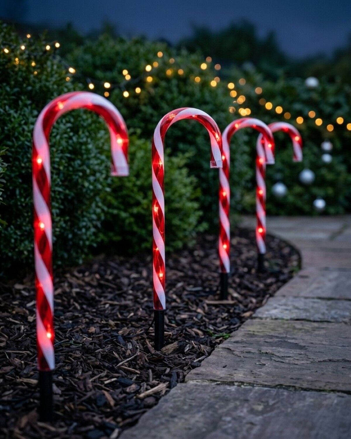 4x Solar LED Candy Cane Path Lights - Red & White Garden Stakes | 43cm — image 2