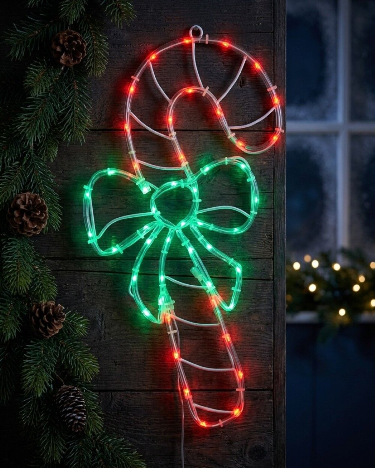 52cm Outdoor Candy Cane & Bow LED Noodle Rope Light Motif — image 4