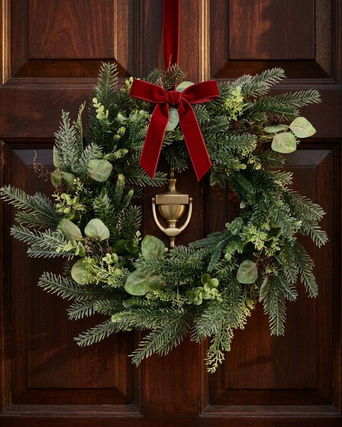 60cm Botanical Mixed Foliage Christmas Wreath With Pine Cones — image 4